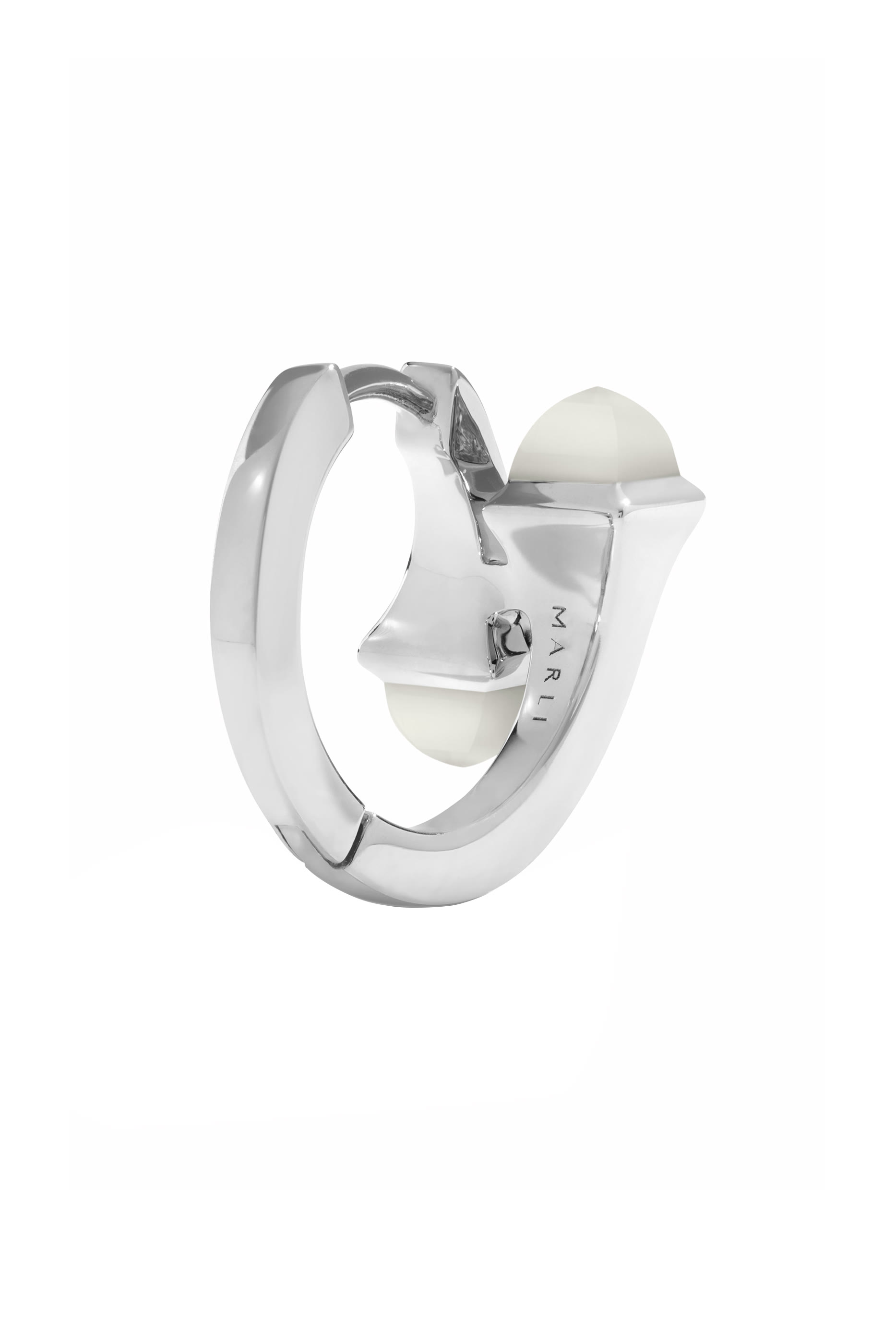 Cleo Huggie Earrings, 18k White Gold Moonstone & Diamonds