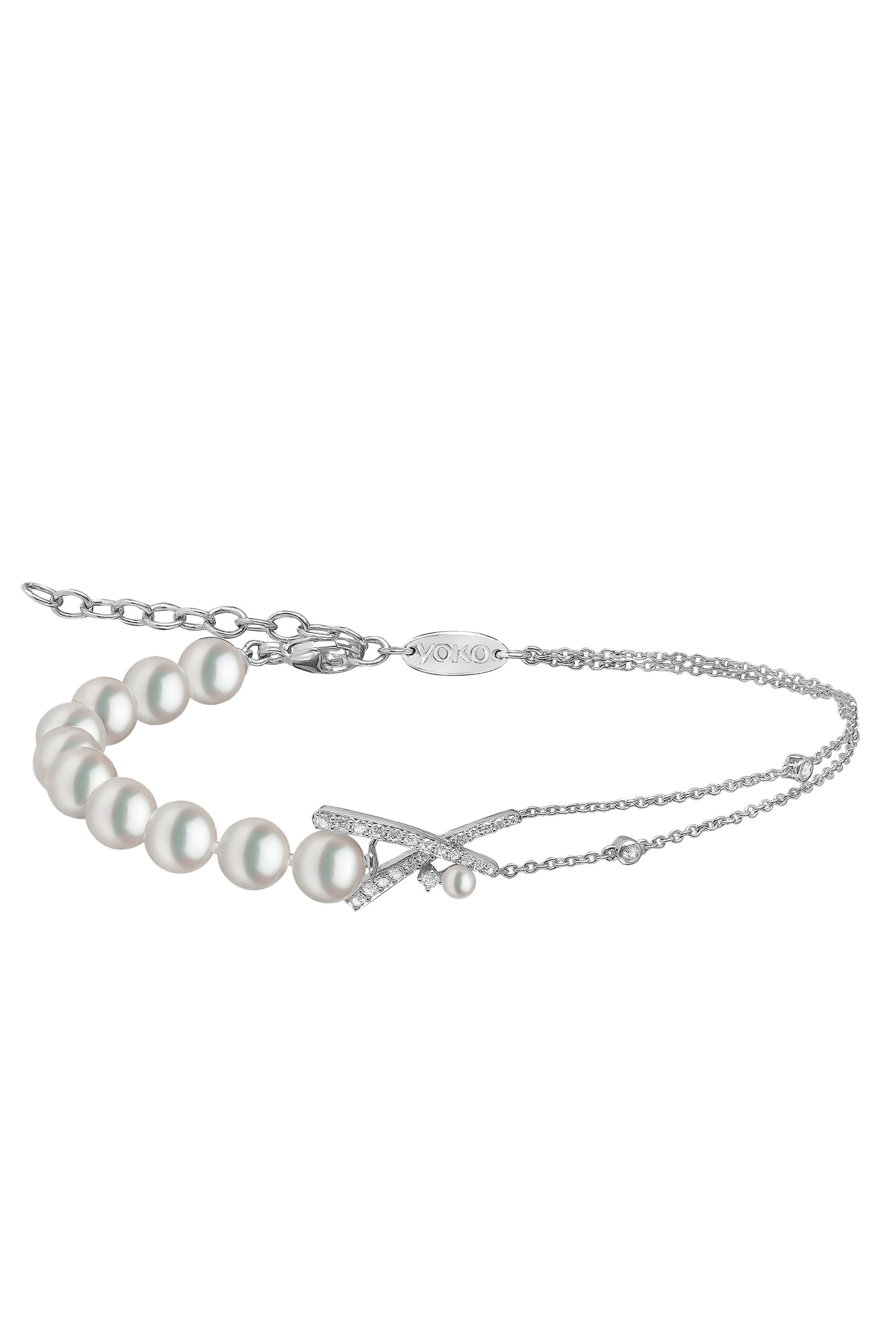 Sleek Chain Bracelet, 18k White Gold, Diamond & Pearl