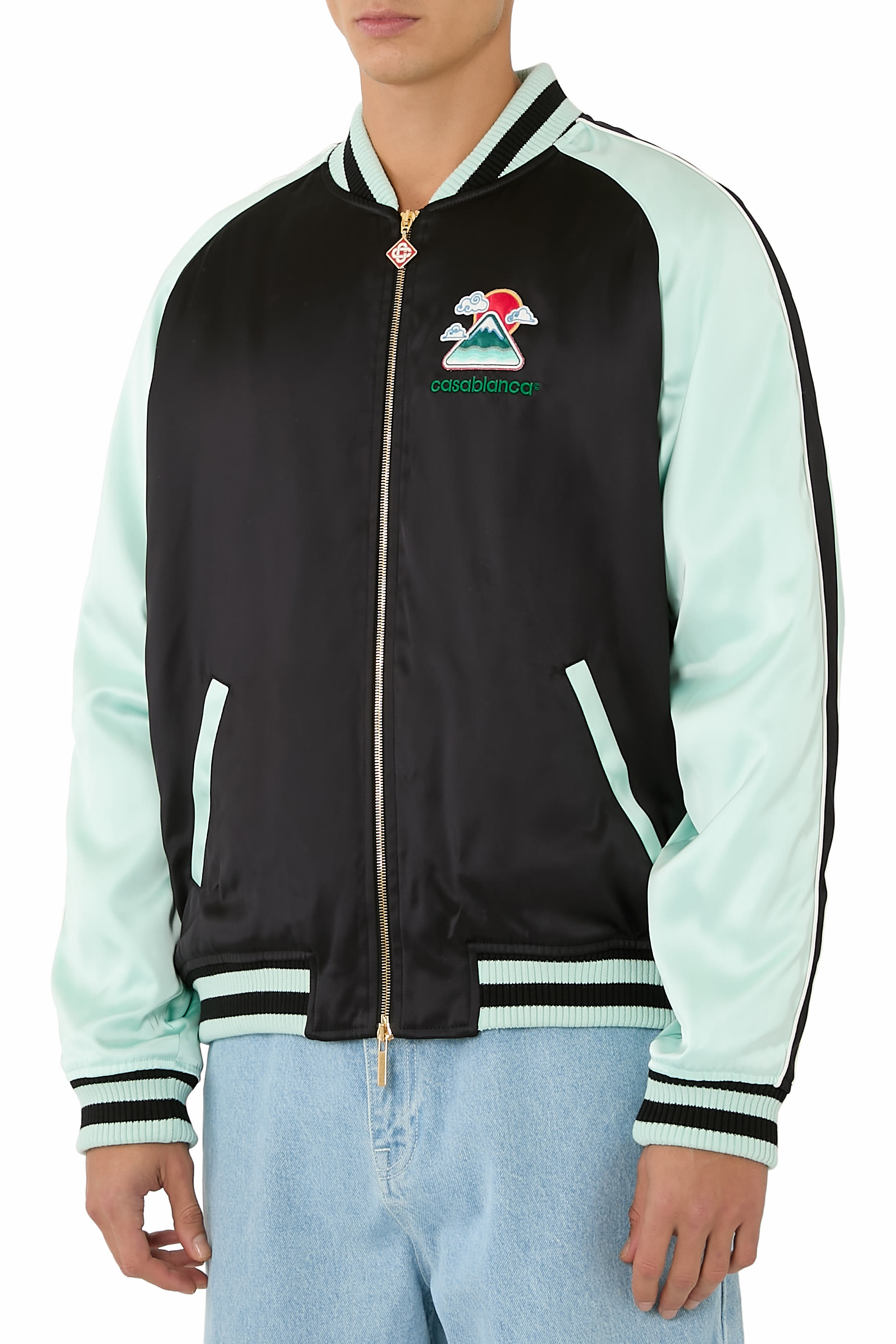 Embroidered Satin Bomber Jacket