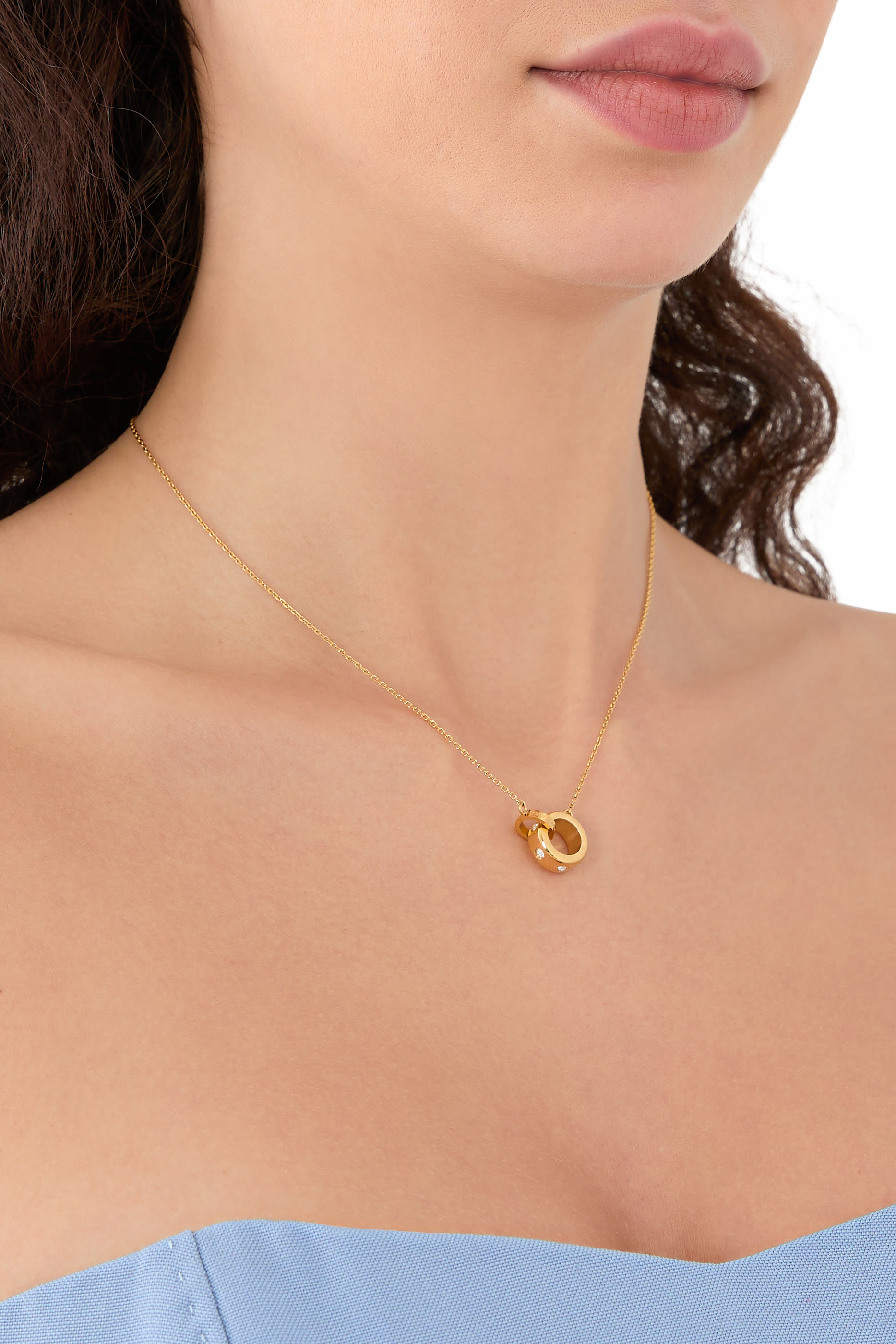 Set in Stone Interlink Pendant, Plated Metal, Stainless Steel & Cubic Zirconia, Glass Stone