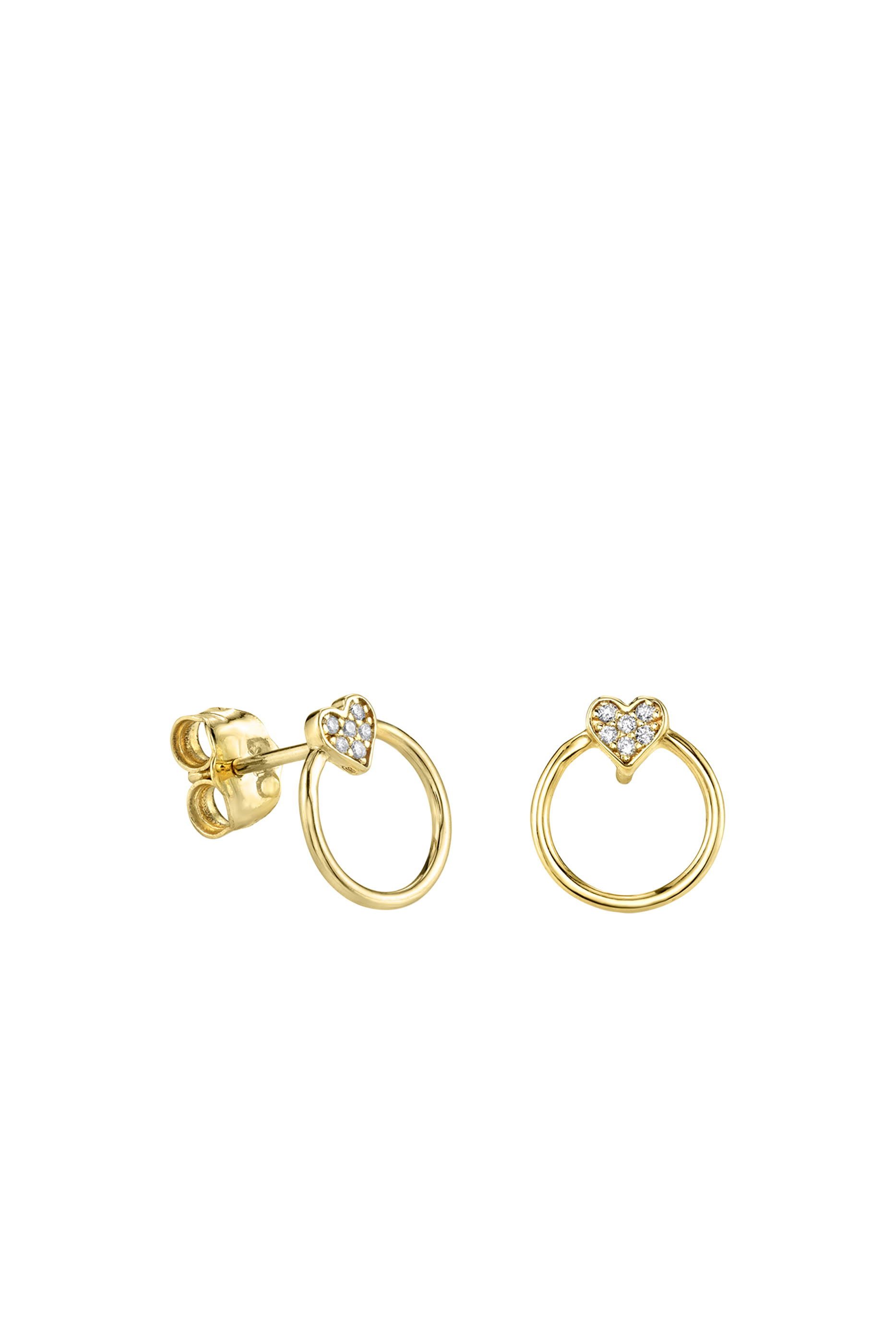 Kids Heart Circle Studs, 14k Yellow Gold & Diamonds