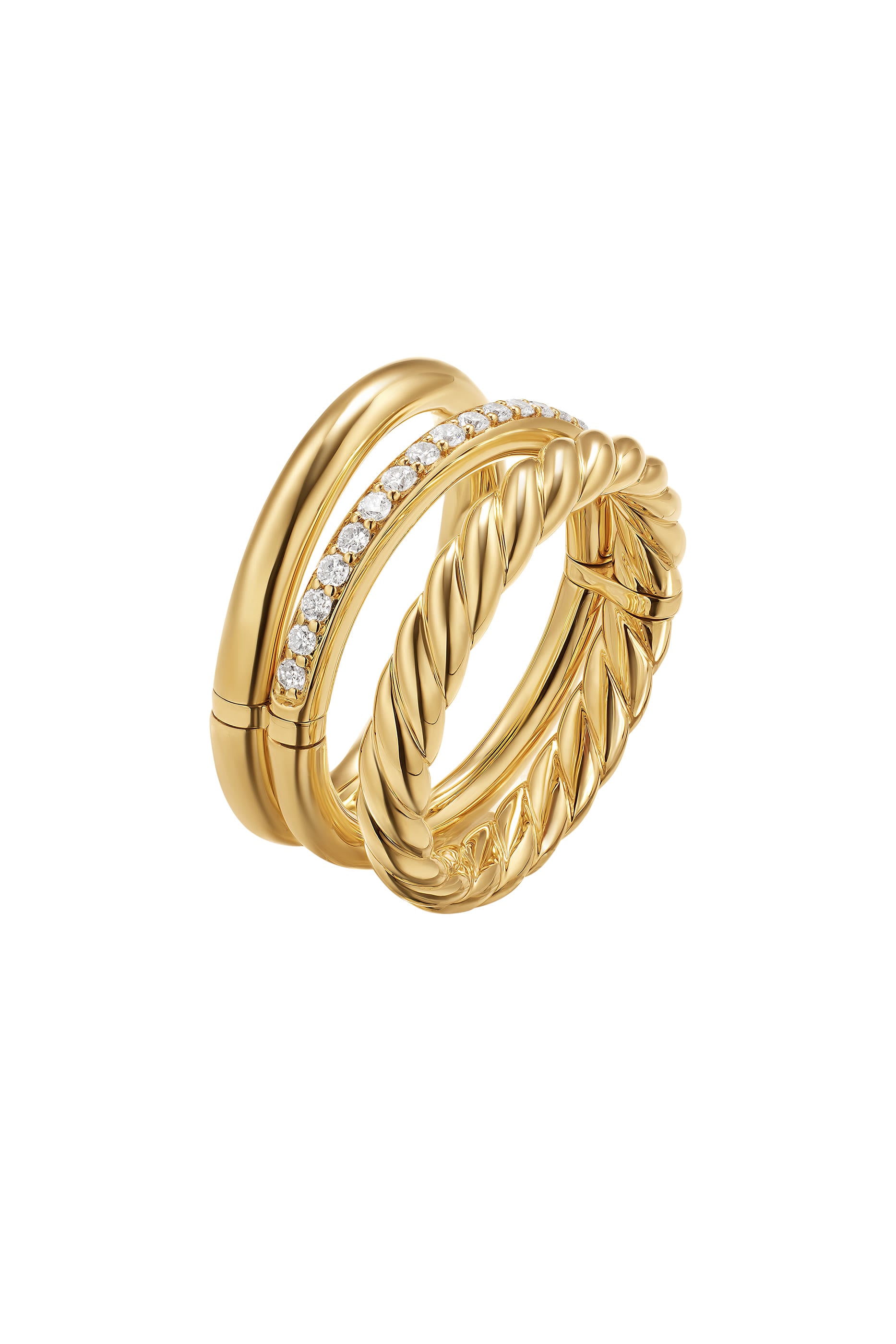  DY Mercer® Three Row Ring, 18K Yellow Gold & Diamonds