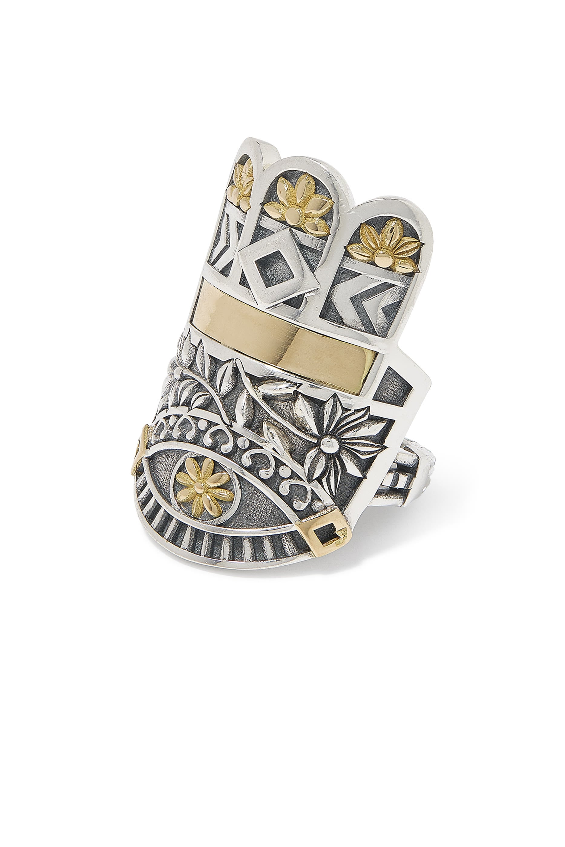 Geometric Kaf Ring, 18K Gold & Sterling Silver 
