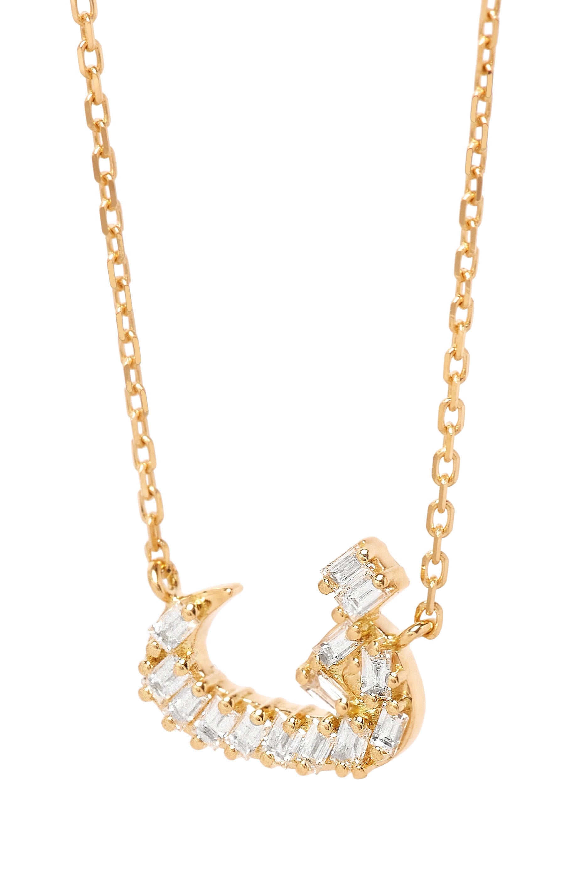 Oula XS Letter Faa Necklace, 18K Yellow Gold & Baguette Diamonds