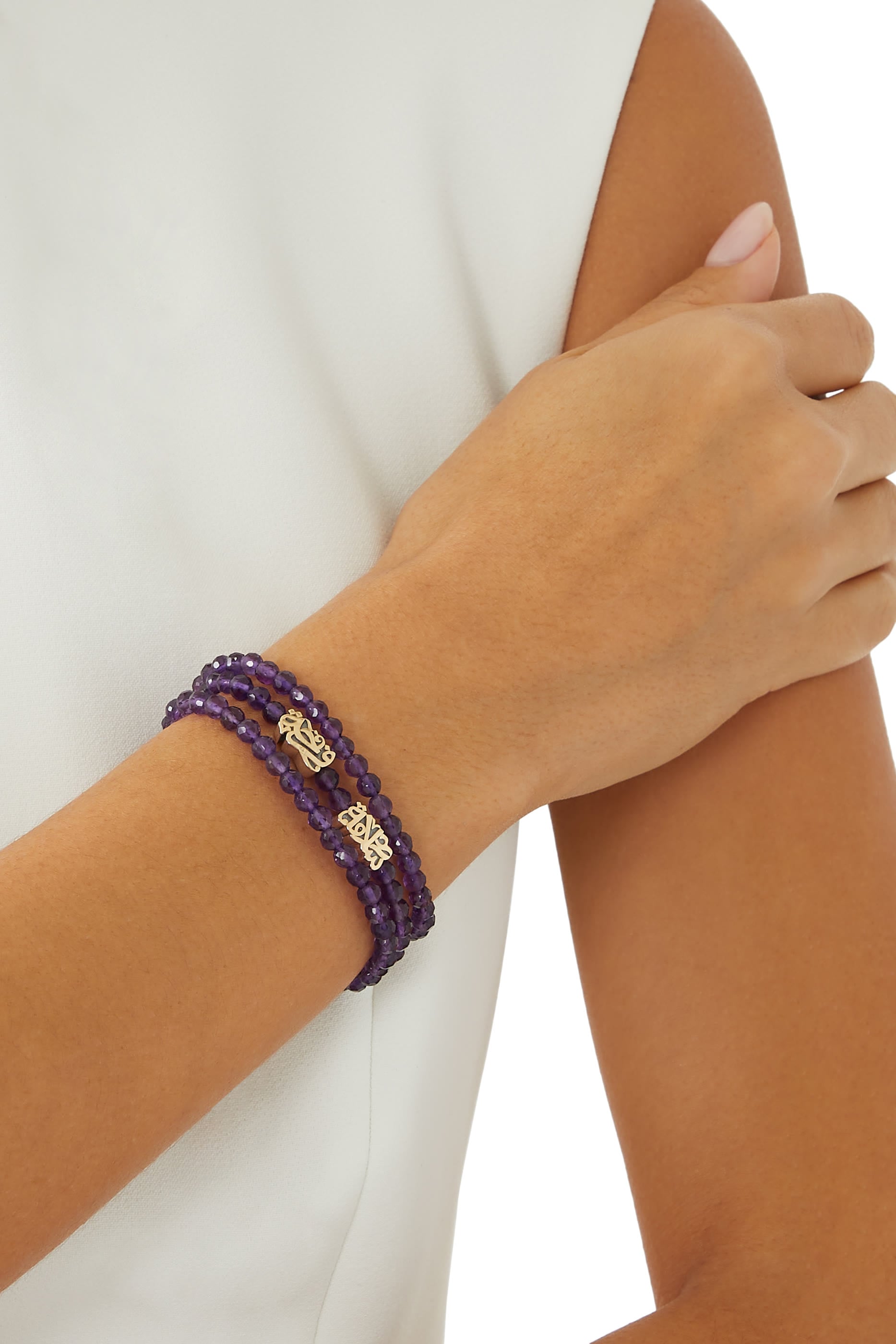 Nur Happiness Wrap-Around Bracelet, 18K Gold with Sterling Silver & Amethyst