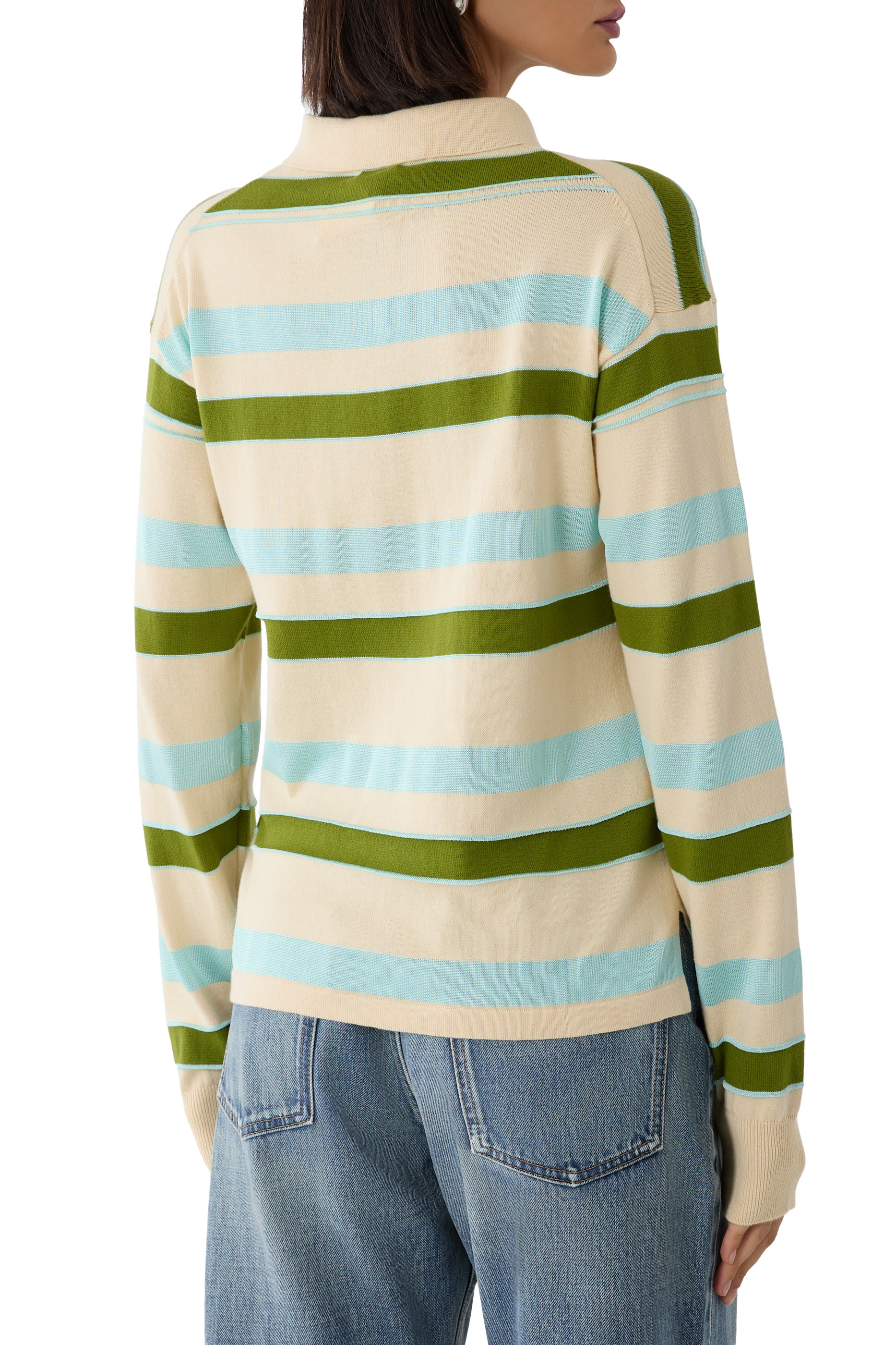 Knitted Striped Rugby Polo Top
