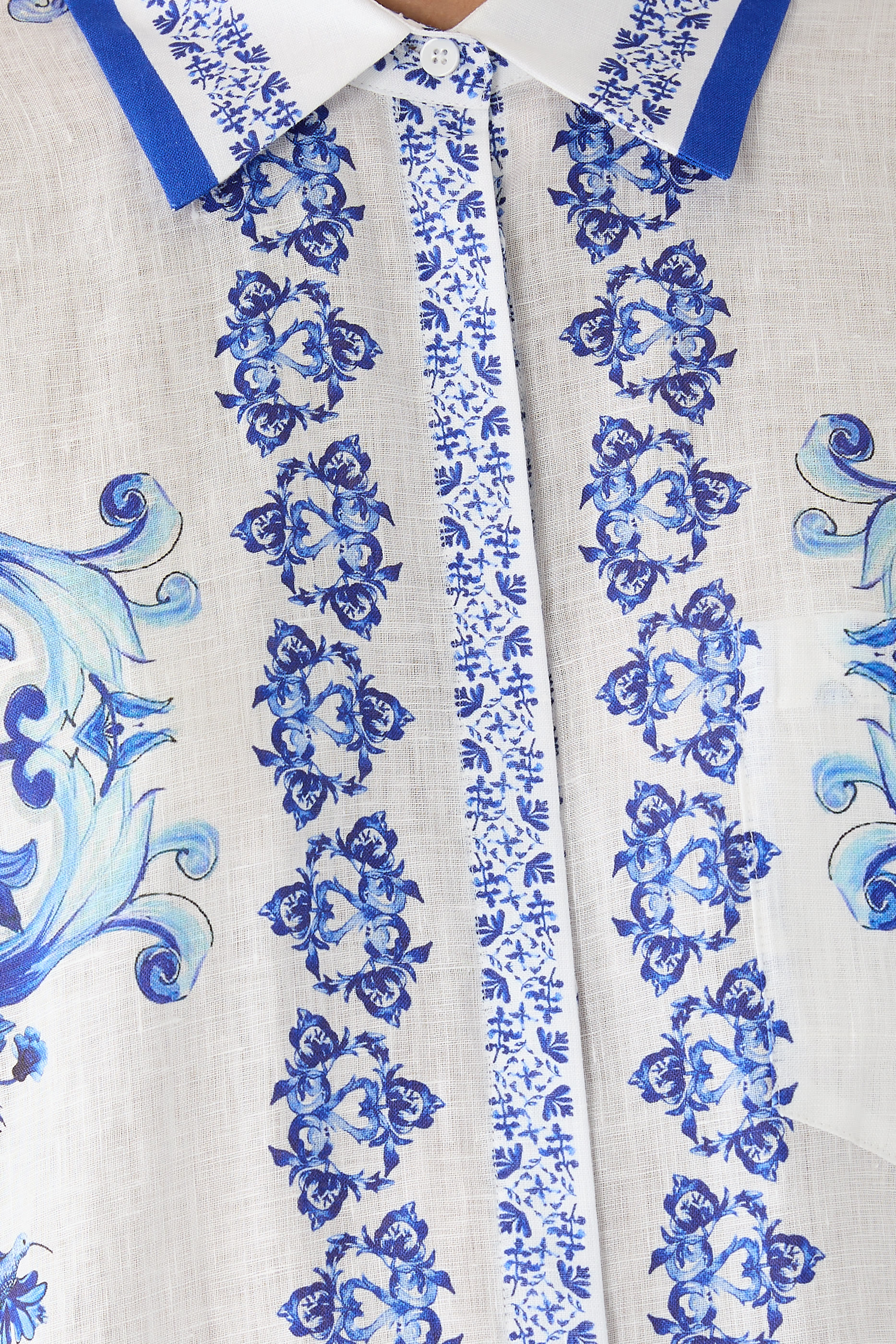 Finely Printed Linen Mini Shirt Dress 