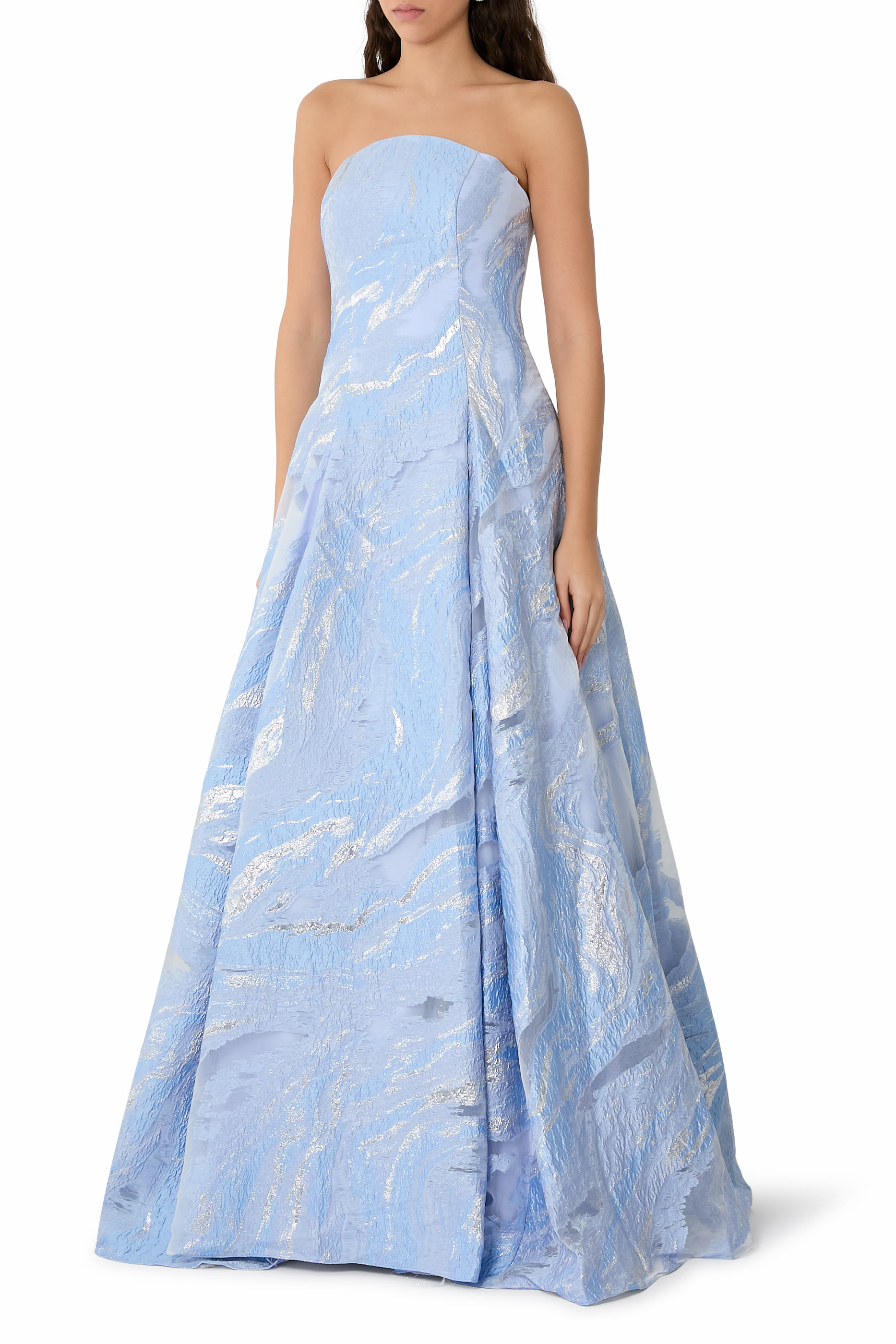  Strapless Metallic Brocade Ball Gown 