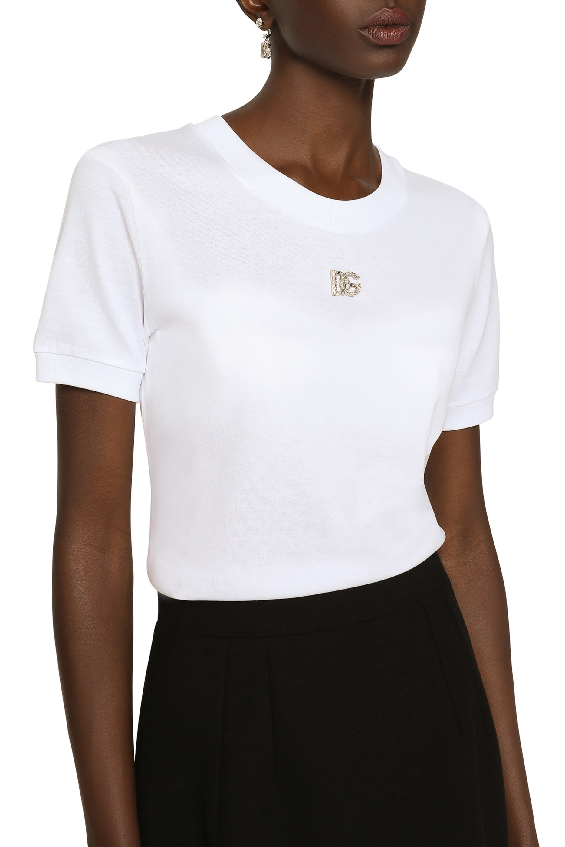 Cotton T-shirt with Crystal DG logo