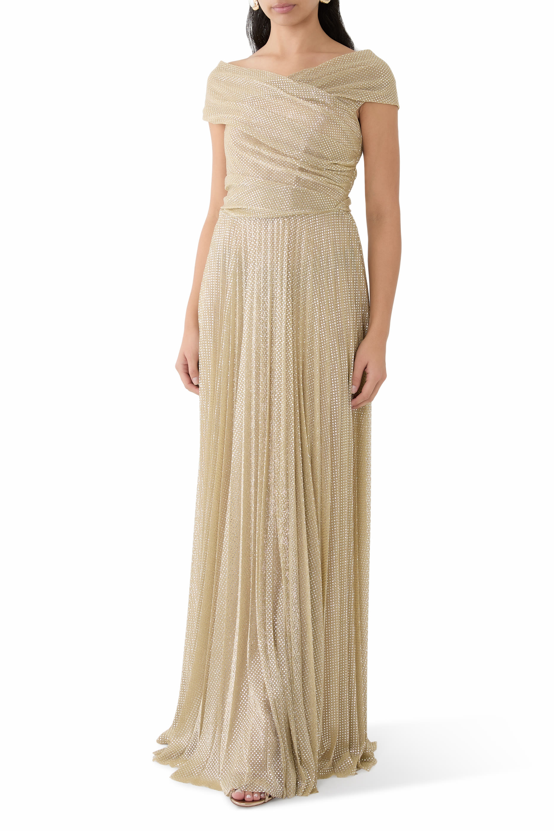 Mermaid Voile Off-Shoulder Pleated Gown