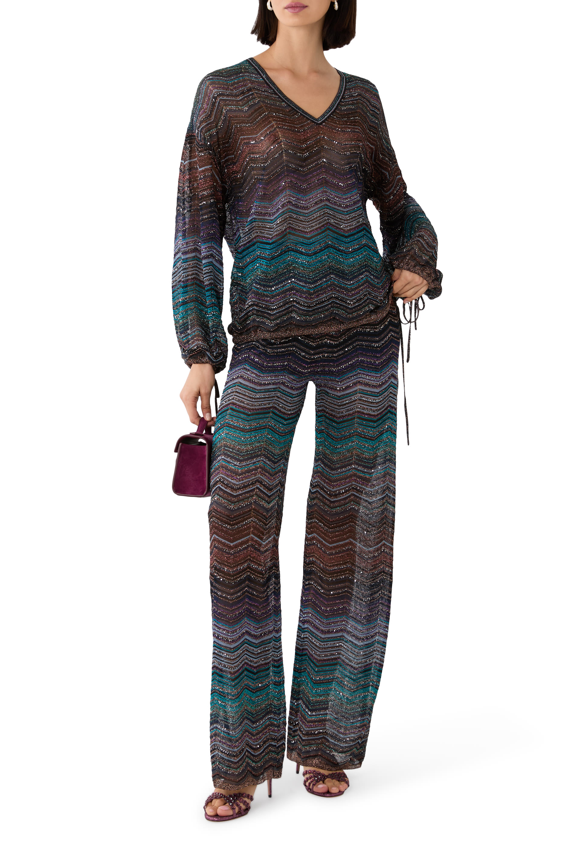  Chevron Lurex Sequinned Wide Leg Pants