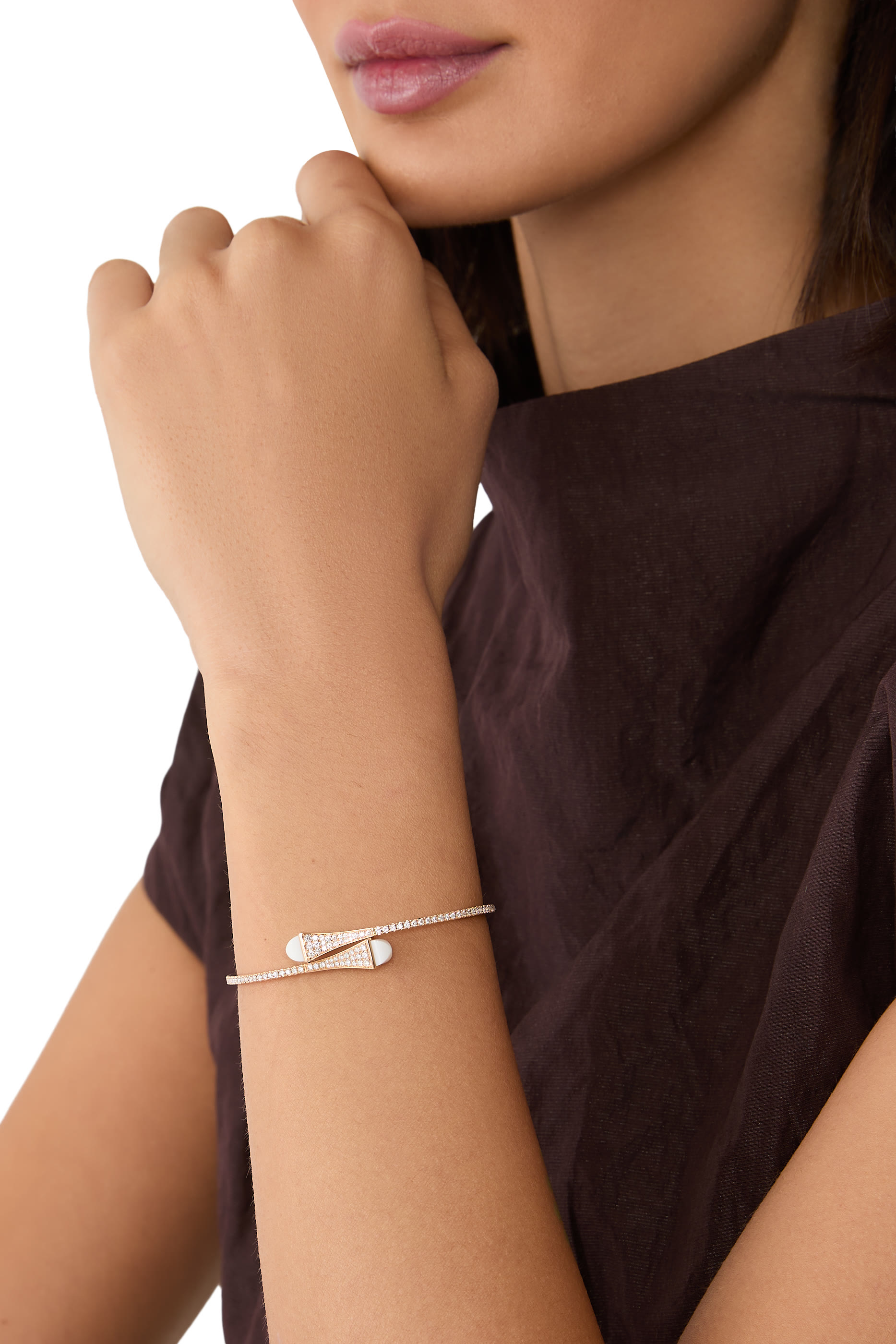 Cleo Slim Slip-On Bracelet, 18k Rose Gold & Diamonds