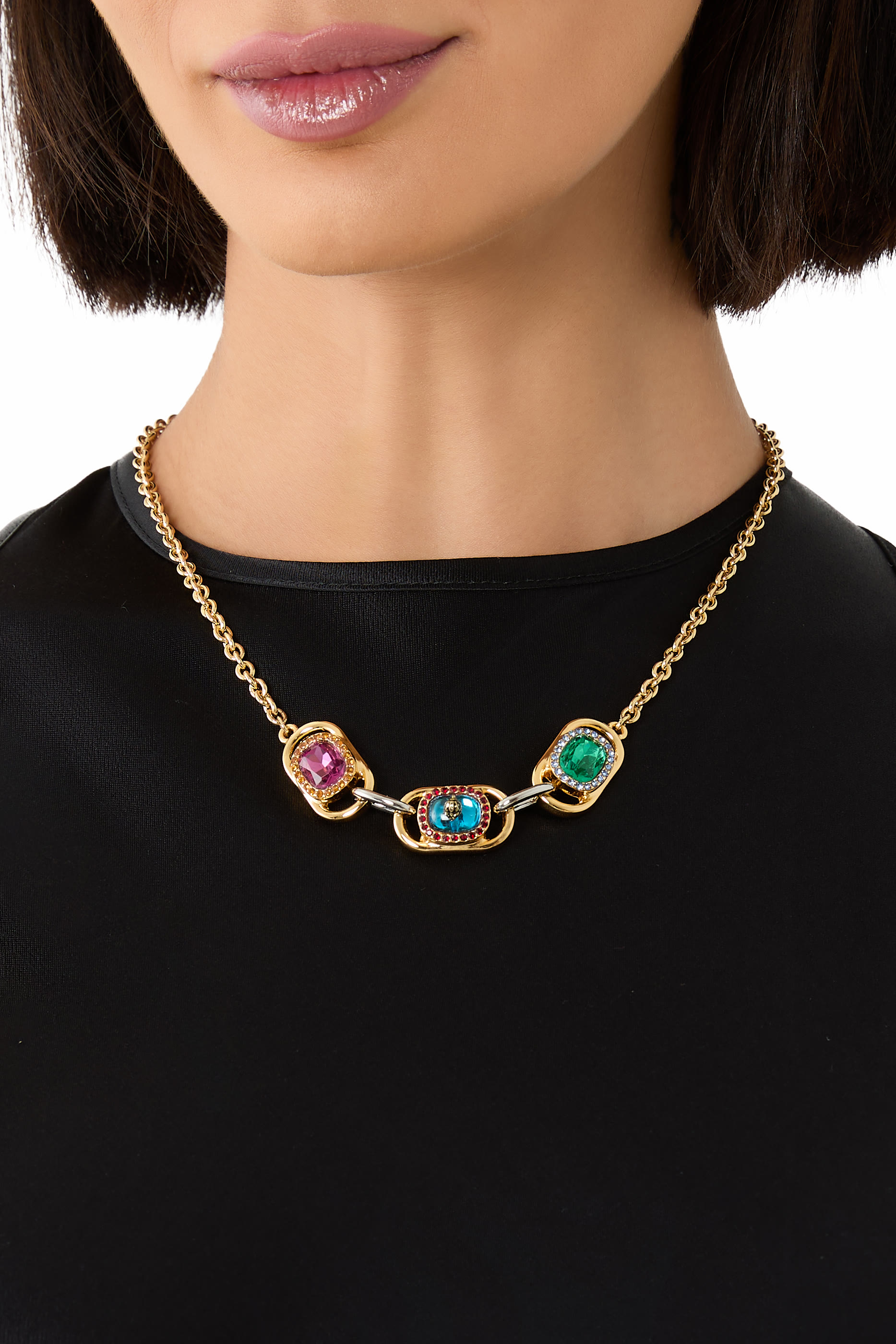 Sloane Necklace, Brass & Gem Charms