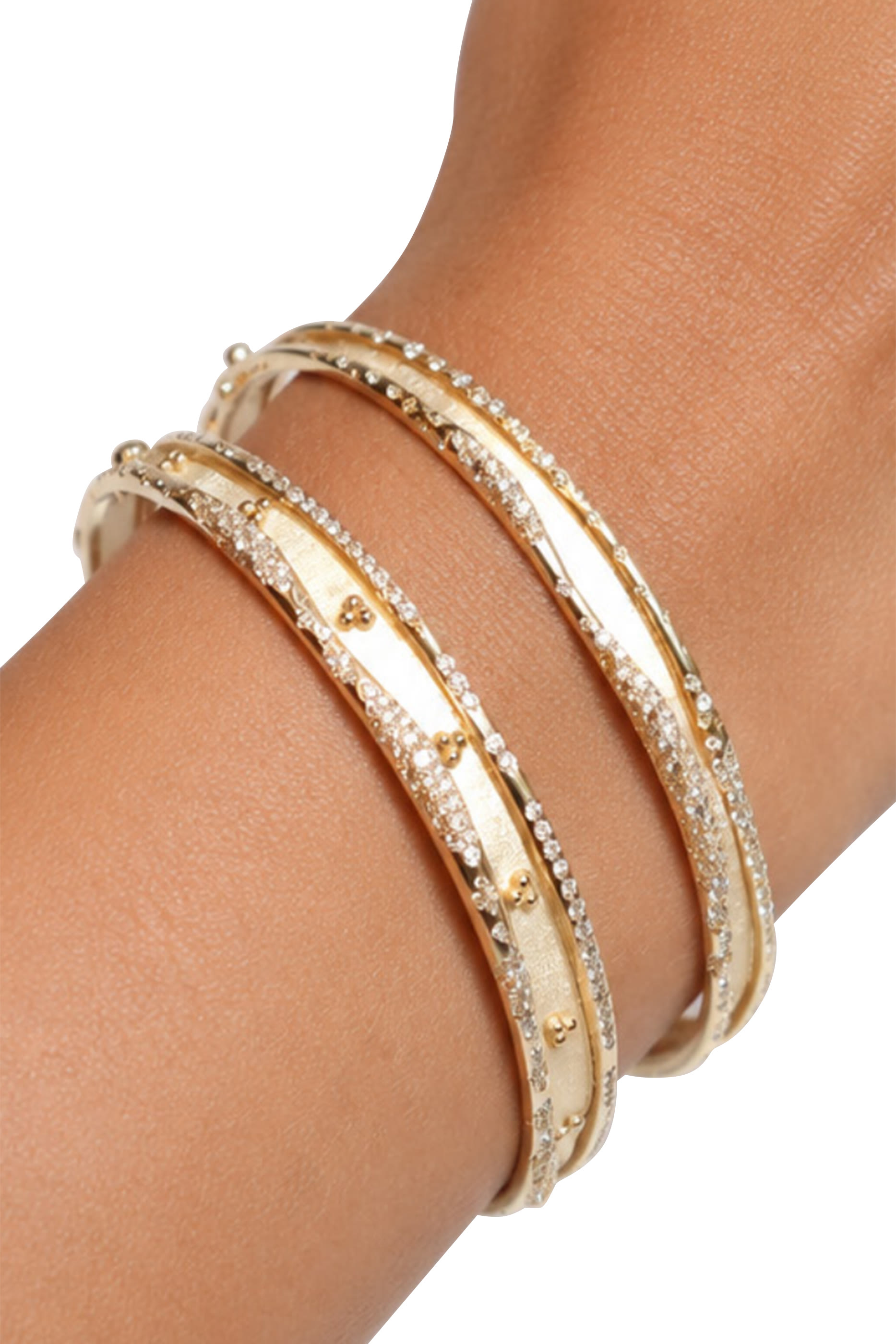 Folded Bangle, 18K Yellow Gold with White Diamonds
