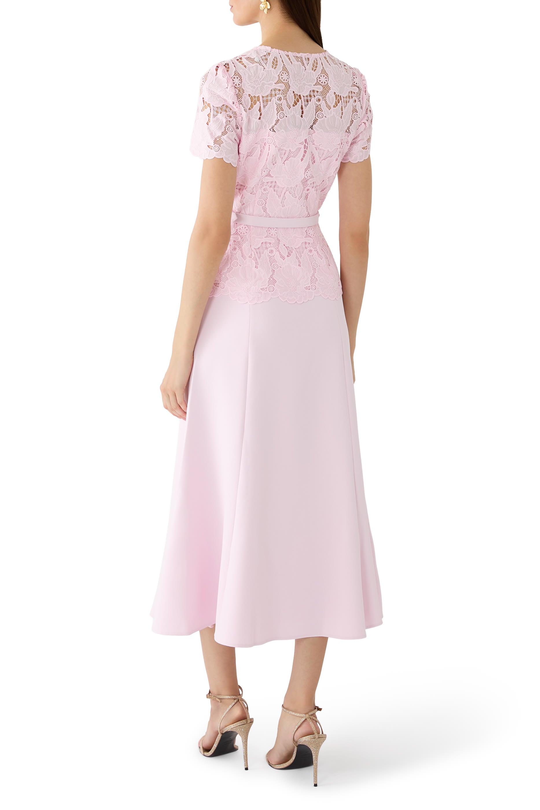 Peplum-Waist Lace Midi Dress