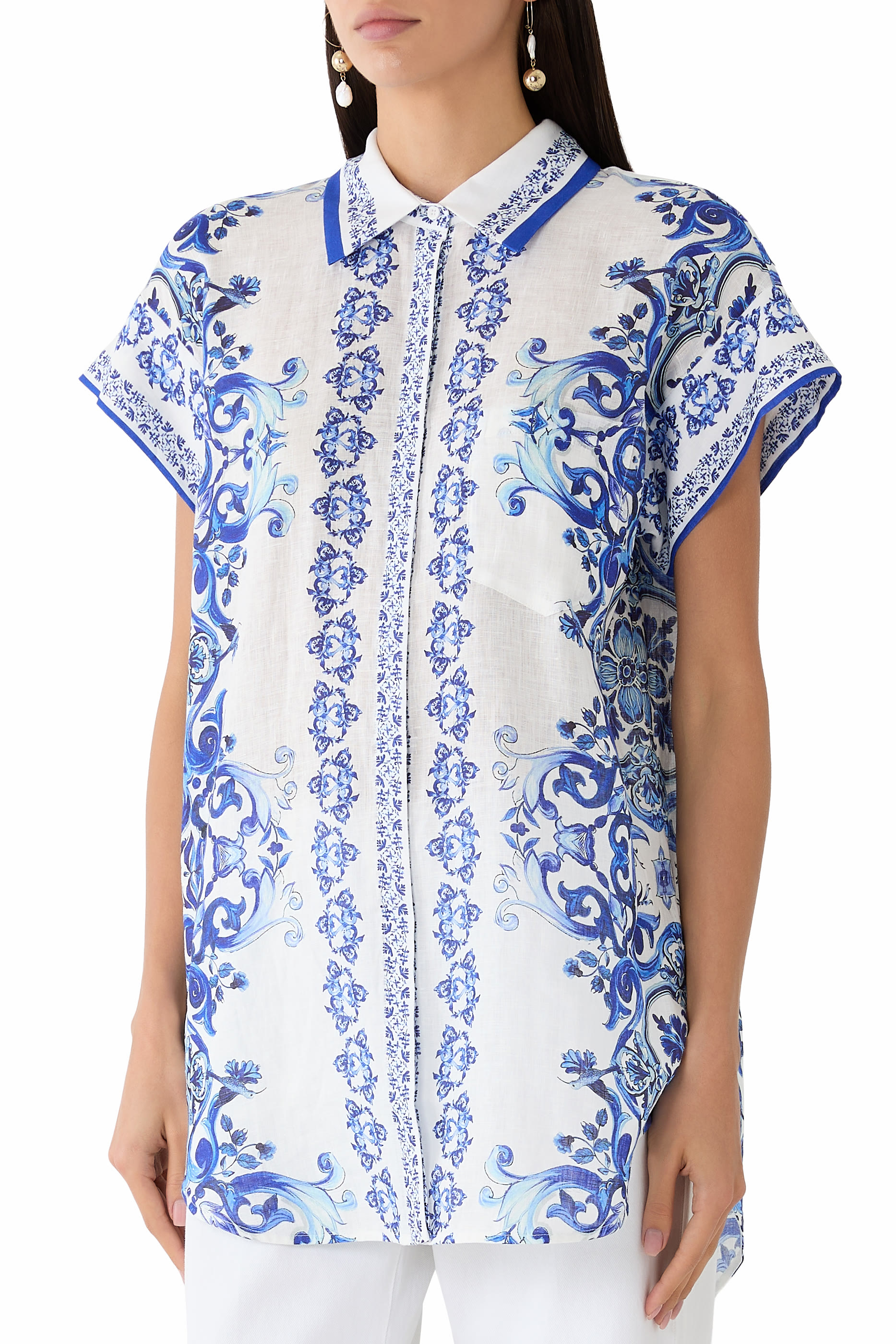 Finely Printed Linen Mini Shirt Dress 