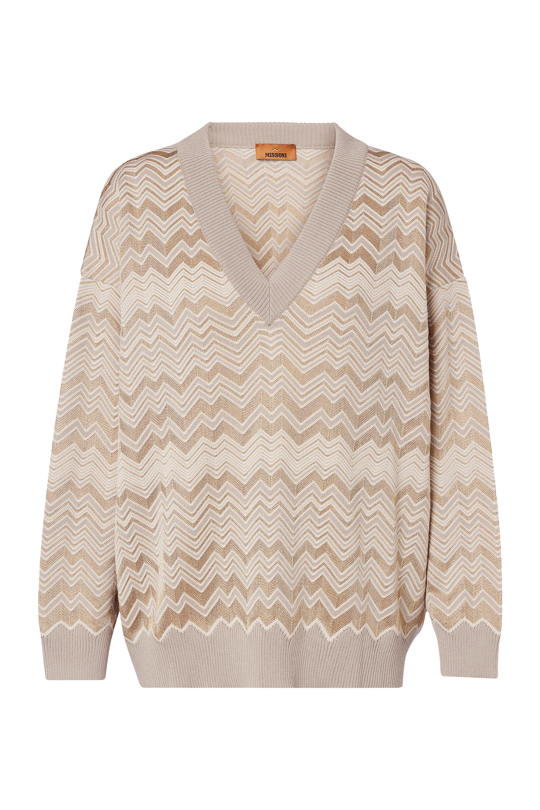 كنزة بياقة V بخطوط شيفرون بلون مماثل