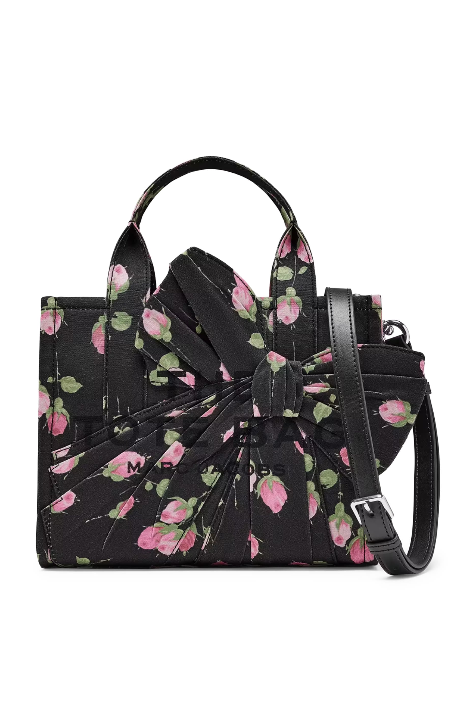 Small Tote Bag In Vintage Floral Canvas With Oversized Bow 