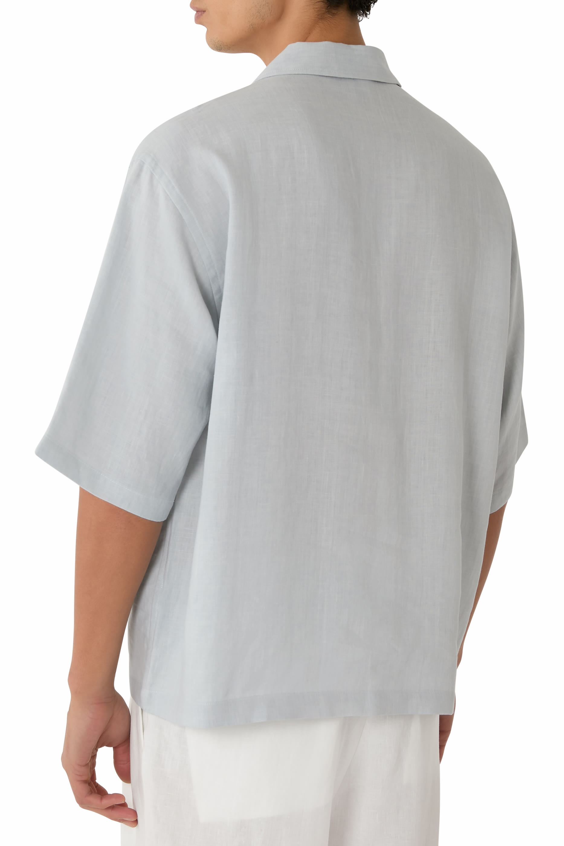 Pure Linen Shirt With Partial Zip