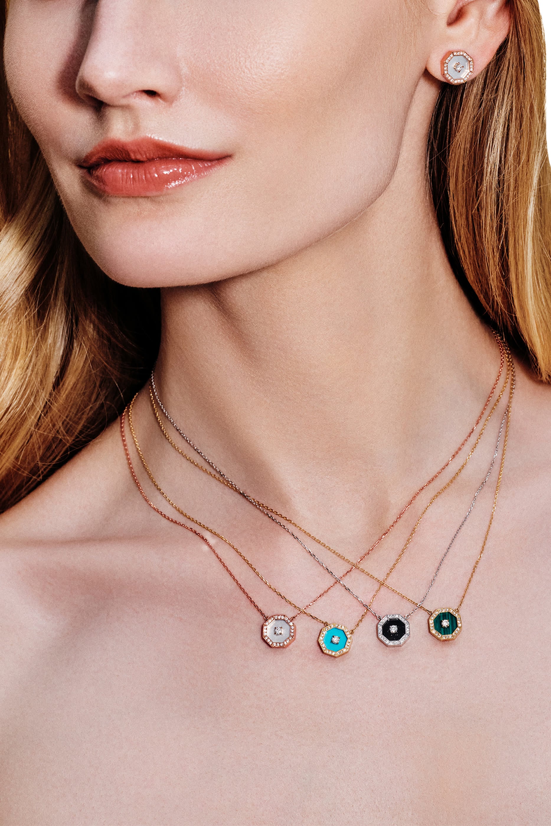 Ahjar Birwaz Necklace, 18K Rose Gold with Diamonds & Turquoise