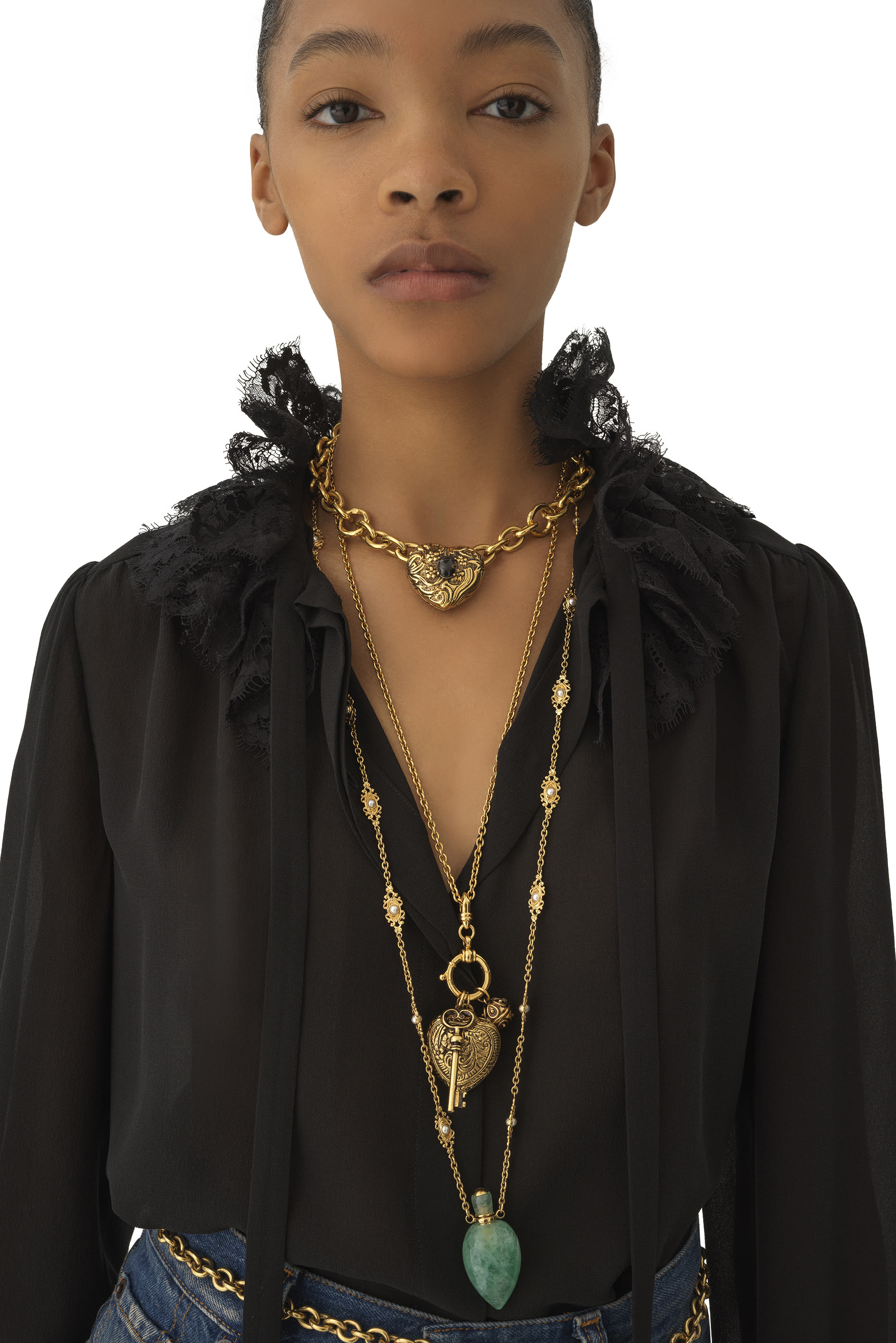  Fluid Blouse in Silk Georgette & Lace 