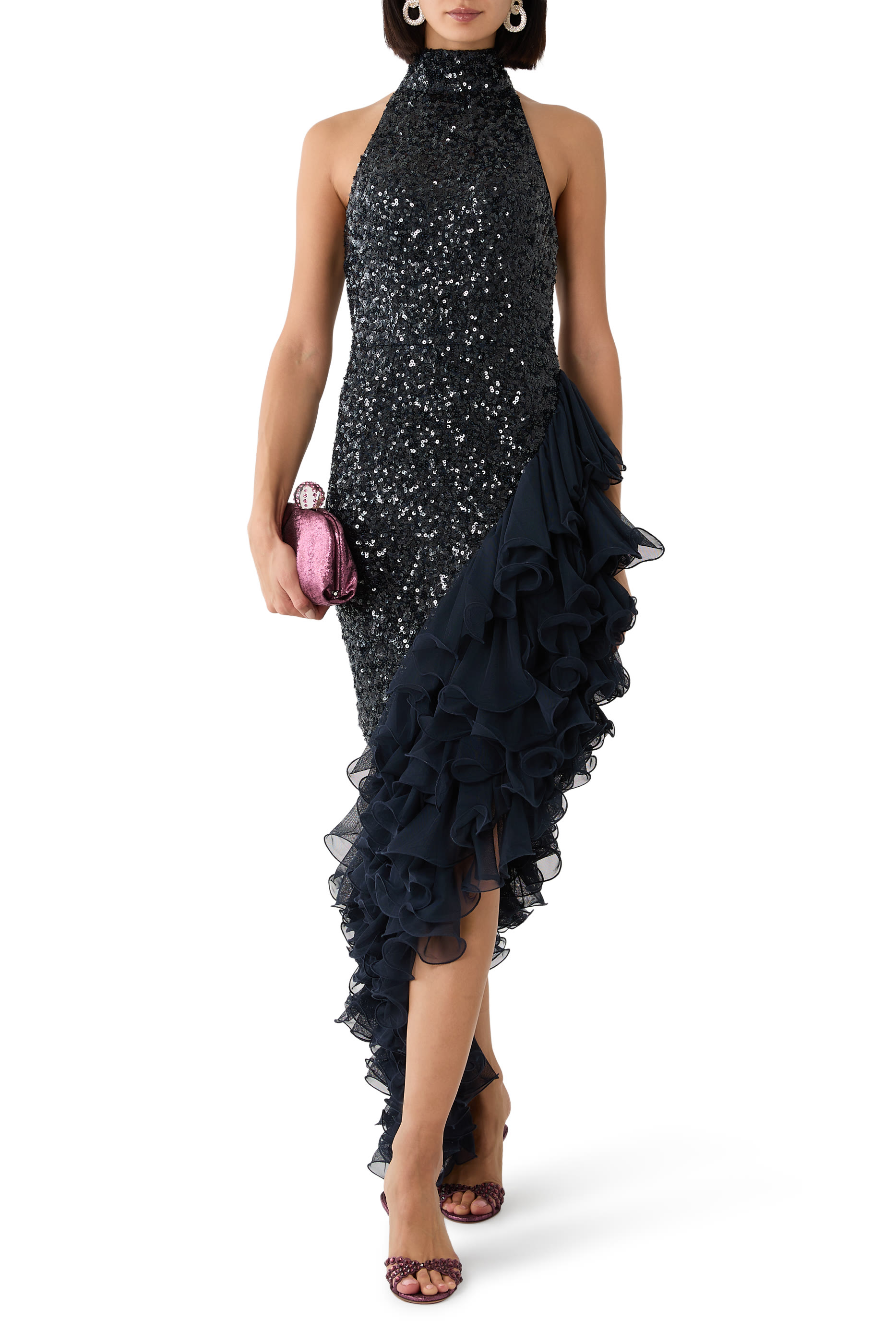 Sequins Midi Ruffle Dress 
