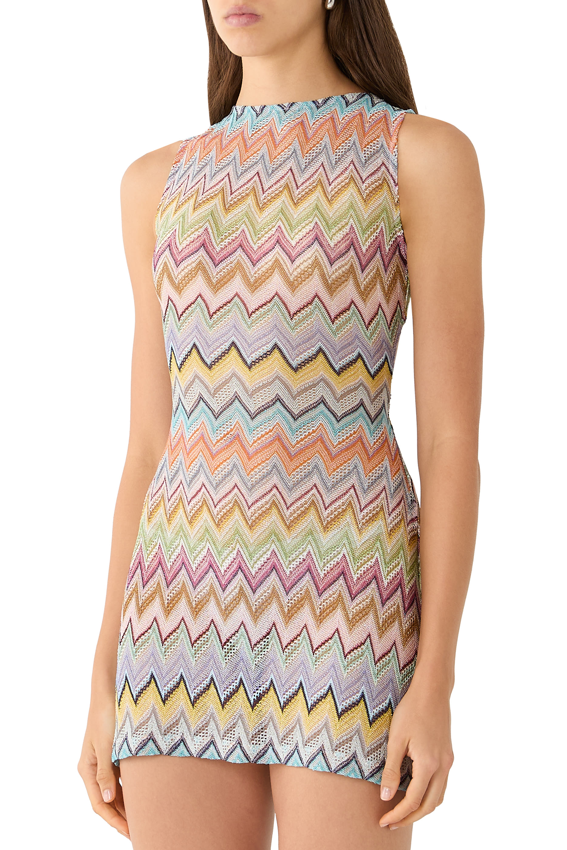  Mare Lace Raschel Zig Zag Mini Sleeveless Dress