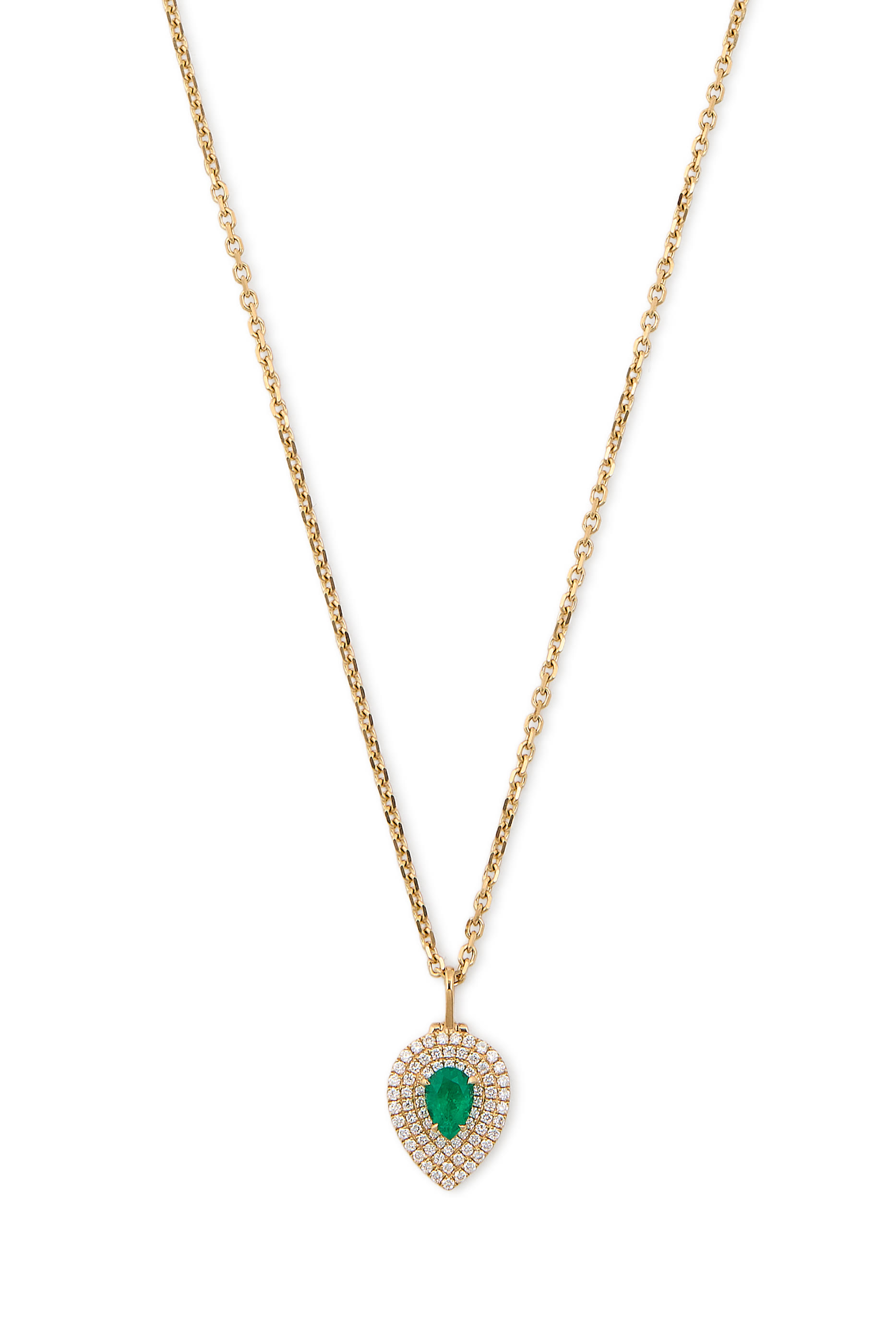 Pear-Shaped Loulou Locket, 18k Yellow Gold, Diamonds & Emerald