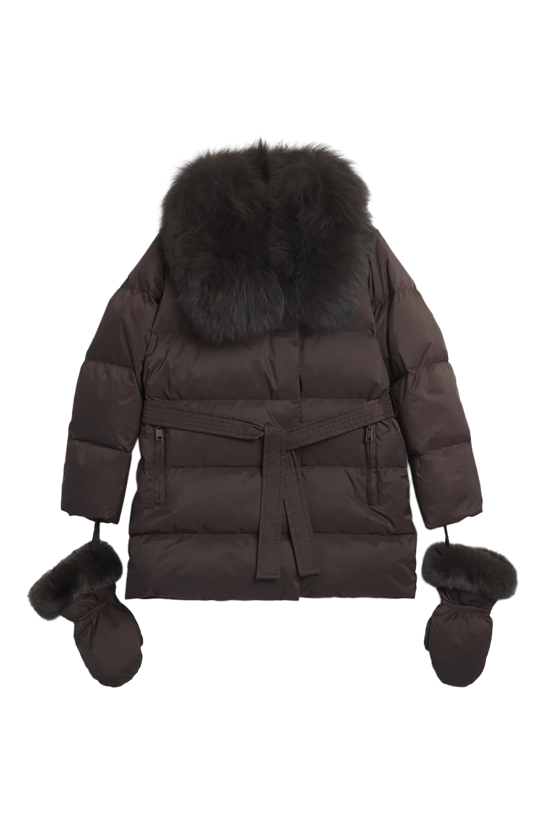 Kids Fur-Trim Down Puffer Jacket with Mittens