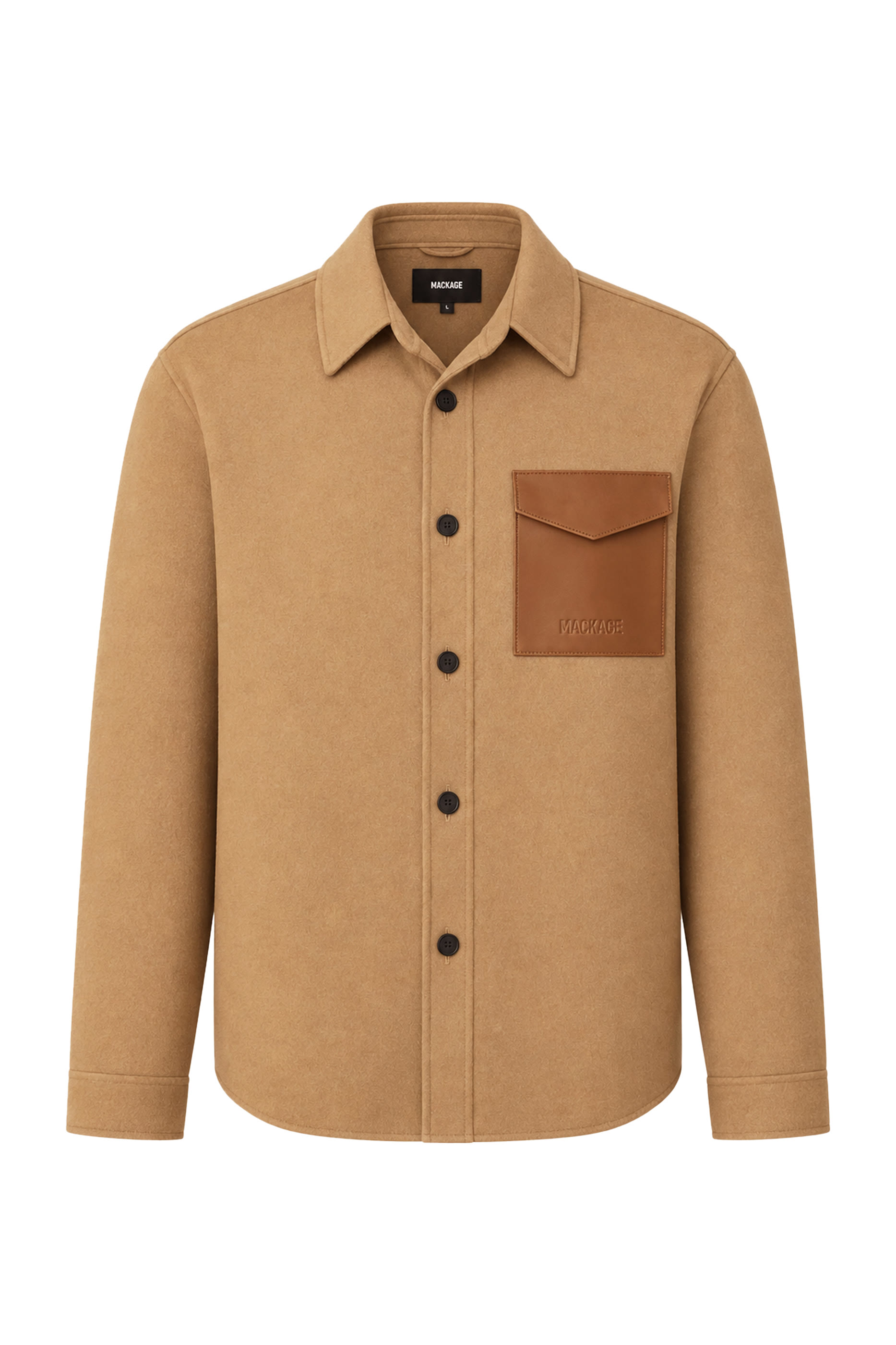  Emmanuel Double-Face Wool Overshirt with Leather Patch Pocket