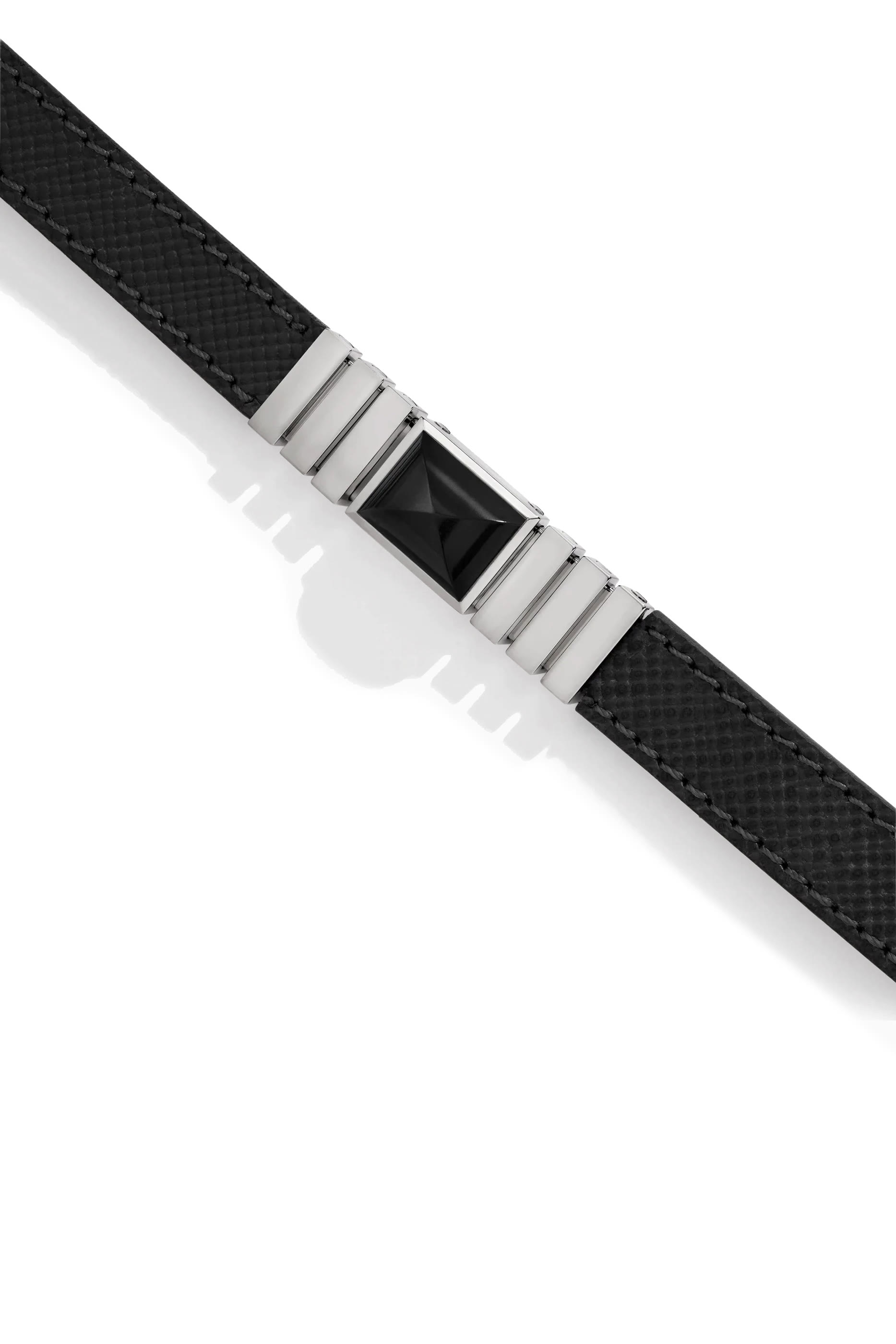 Unii Leather Strap Bracelet, 18K White Gold & Black Onyx