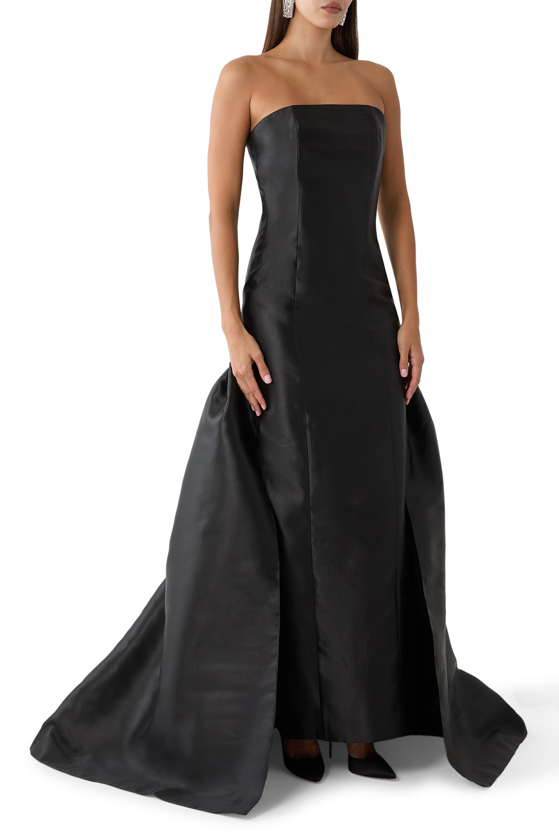 Strapless Mikado Gown with Train & Gloves