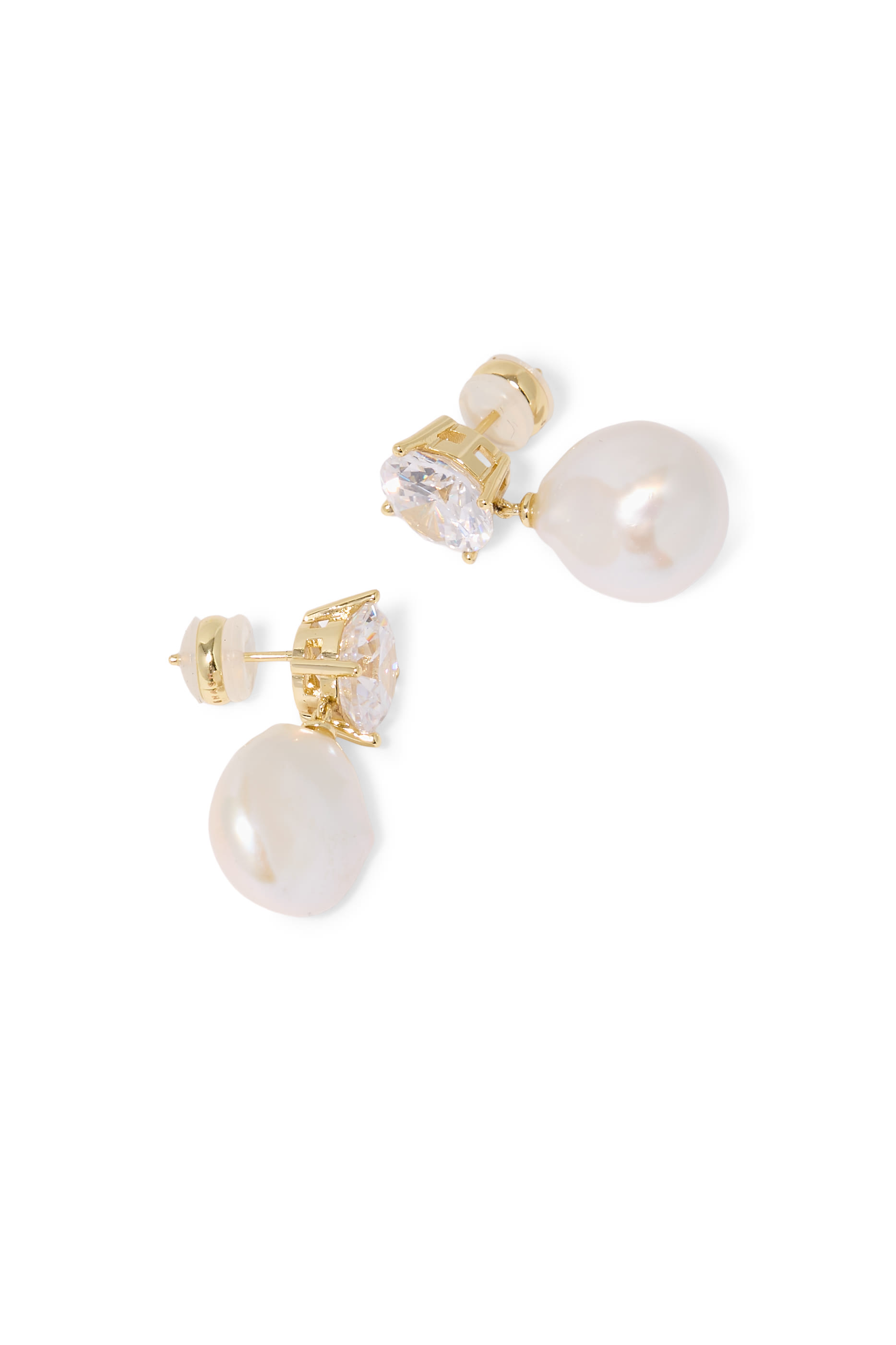  Cleo Earrings, 14K Gold Plated Brass with Cubic Zirconia & Pearl