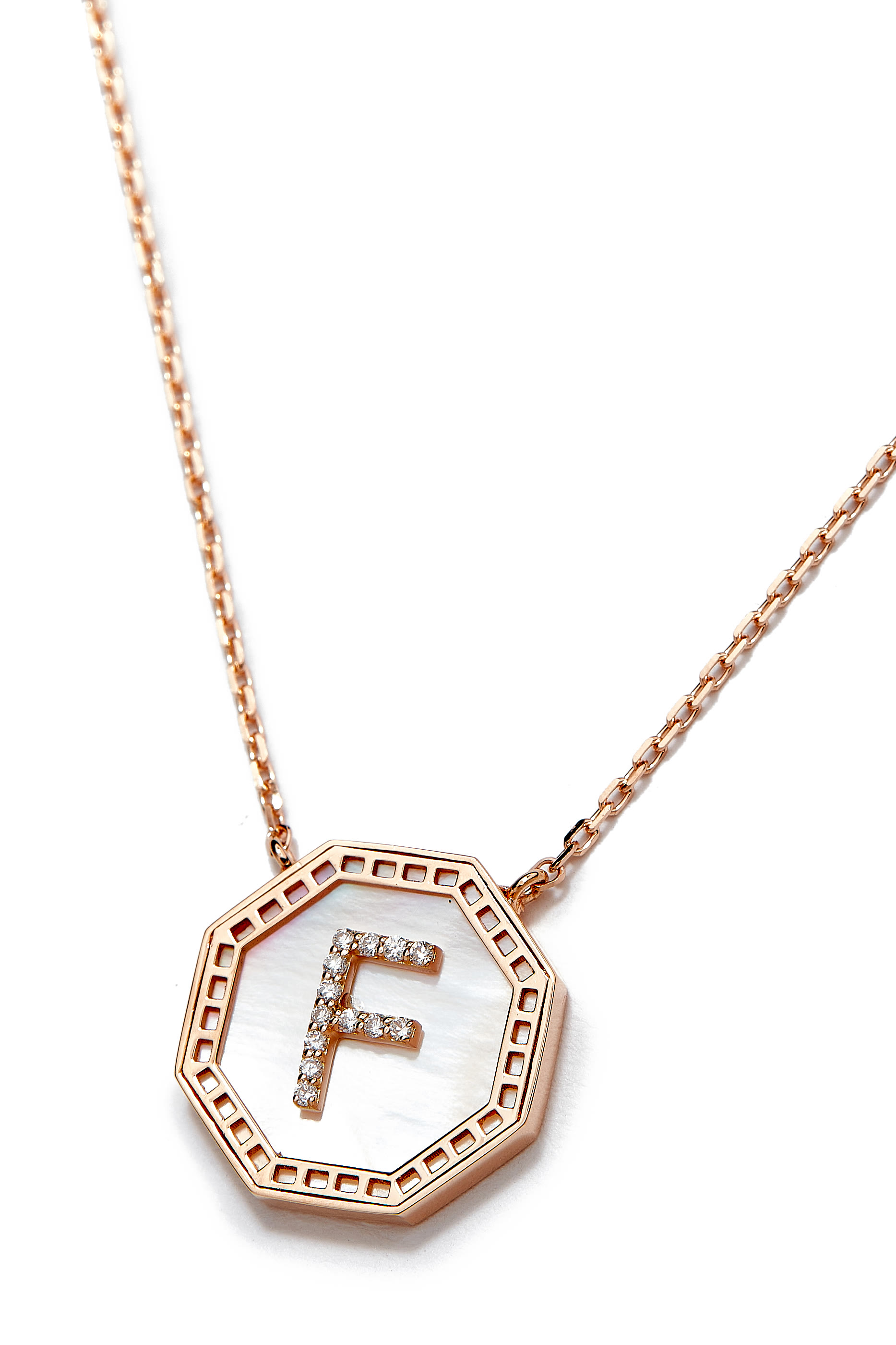  Harf Turath Letter A Pendant Necklace, 18k Rose Gold, Diamonds & Mother of Pearl
