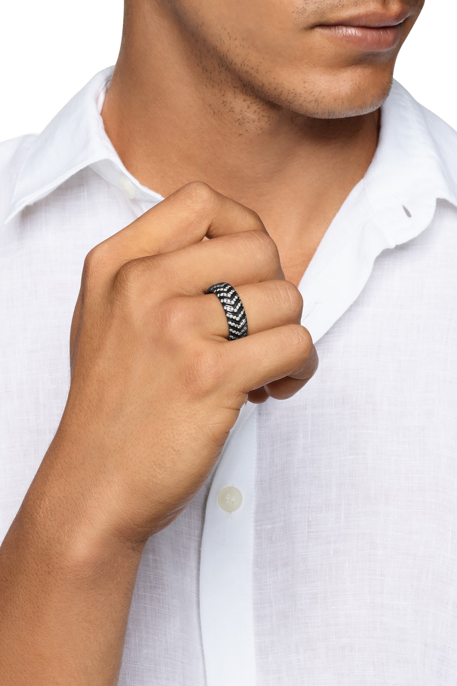 Chevron Pavé Band Ring, Titanium & Diamonds