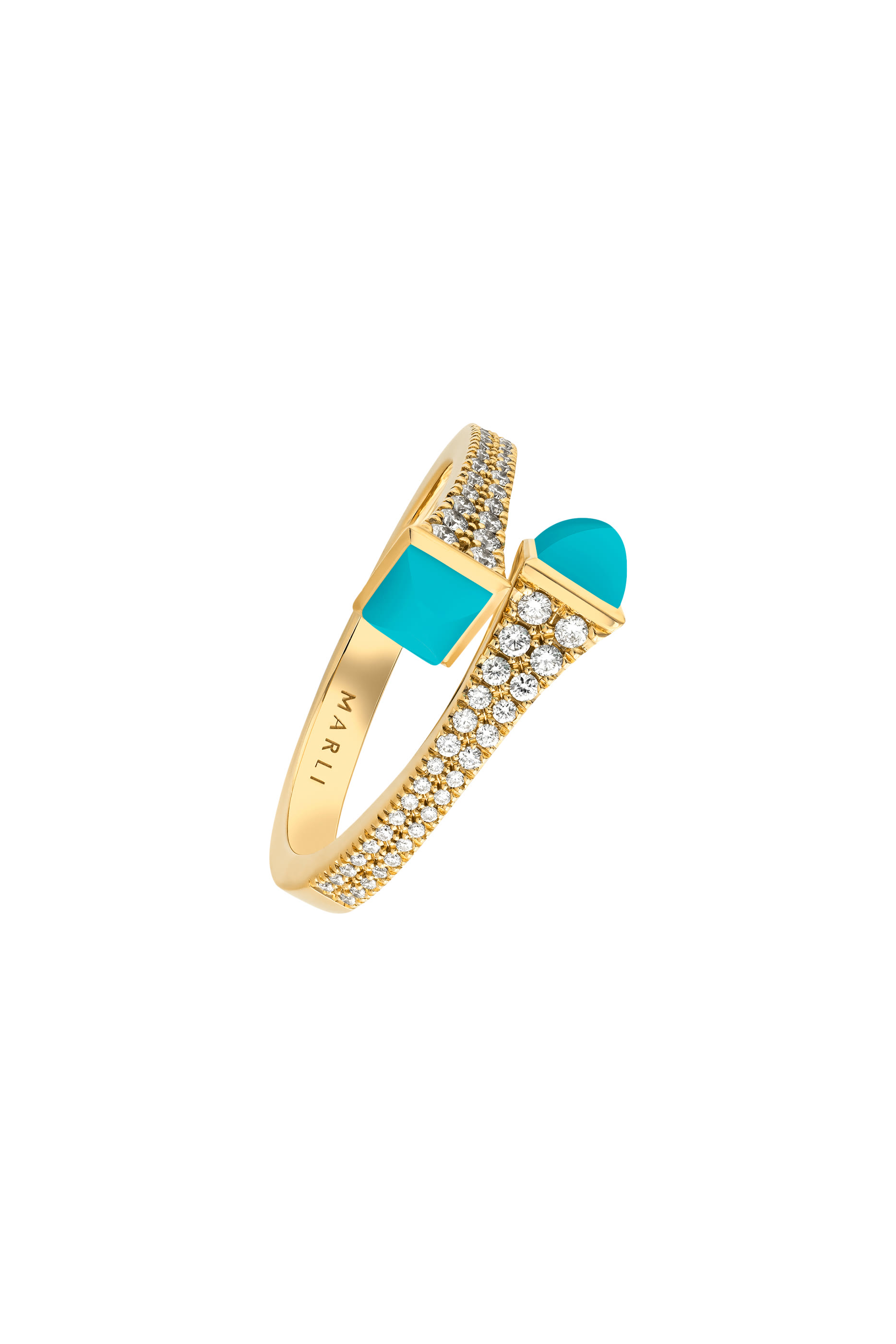 Cleo Slim Ring, 18k Yellow Gold with Turquoise & Diamonds