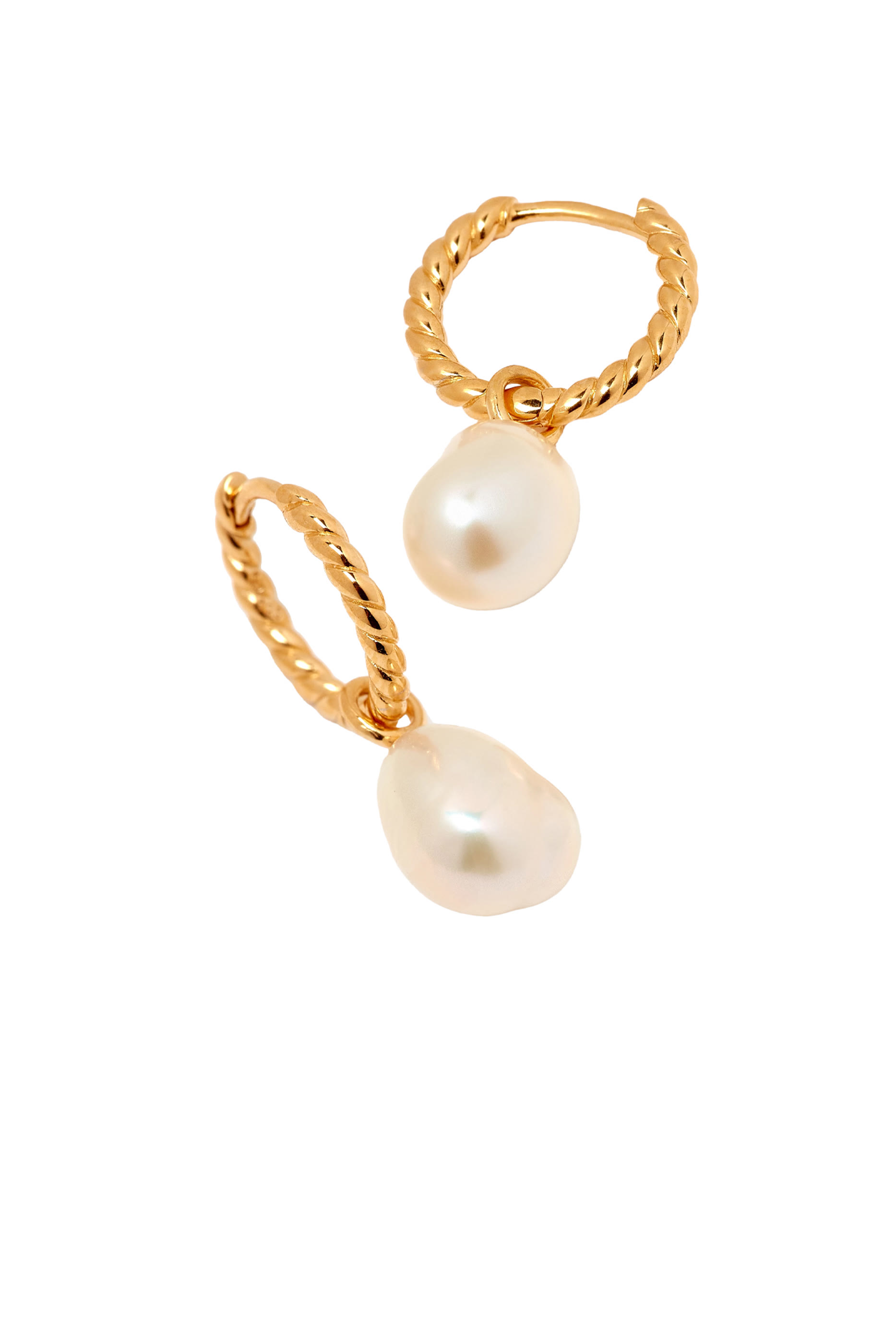 Pearl Twisted Small Drop Hoop Earrings, 18K Gold Plated Vermeil on Sterling Silver & Pearls