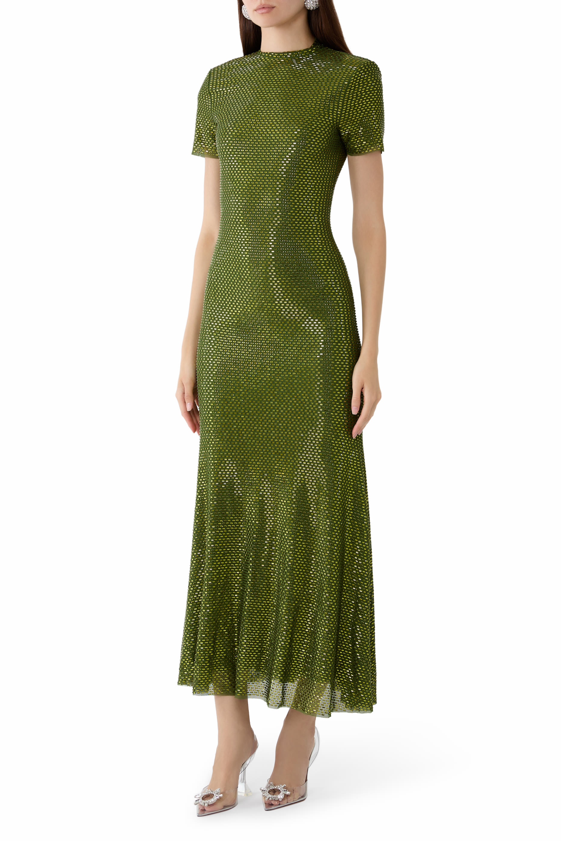 Rhinestone Mesh Midi Dress