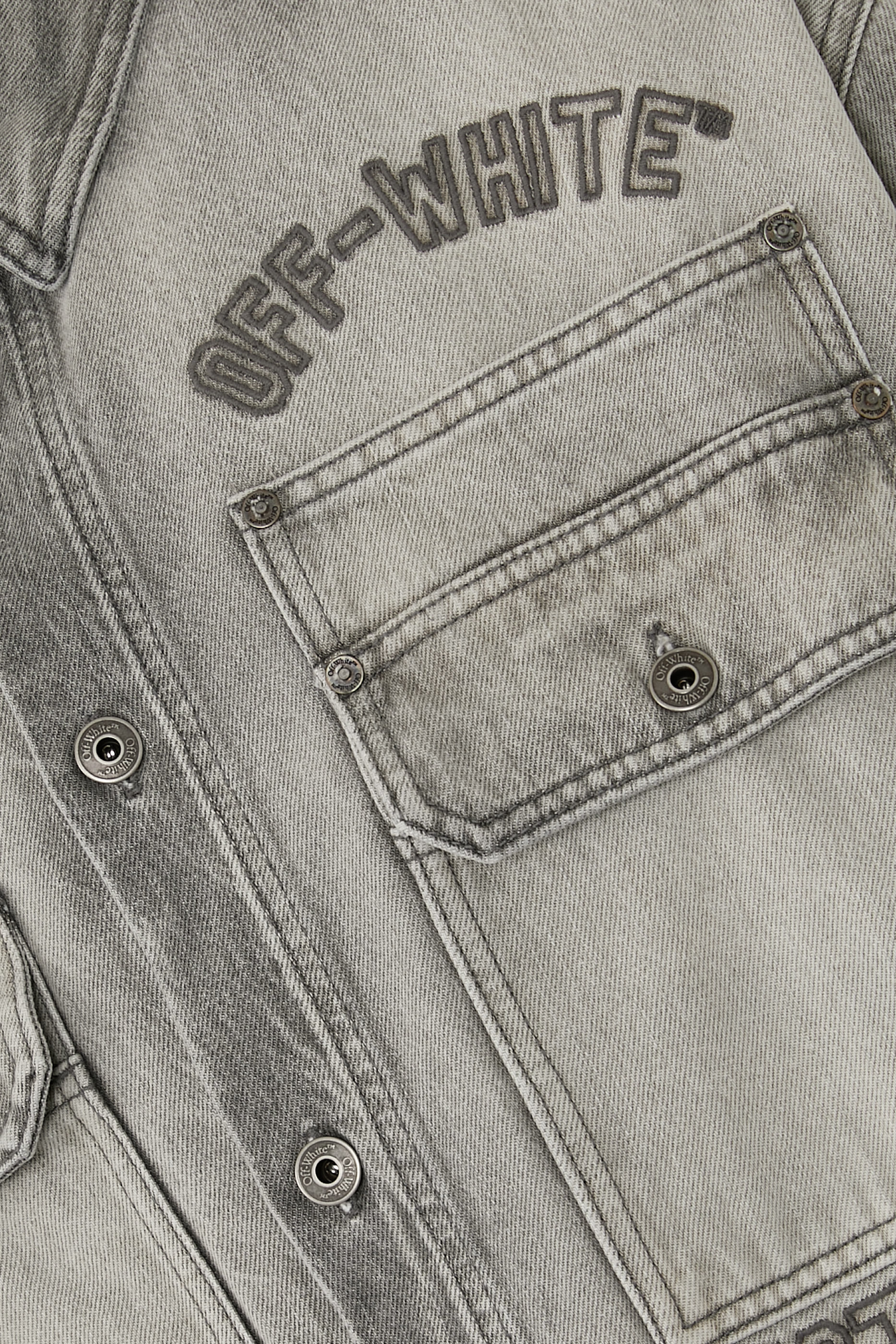 Diagonal Embroidered Denim Military Overshirt