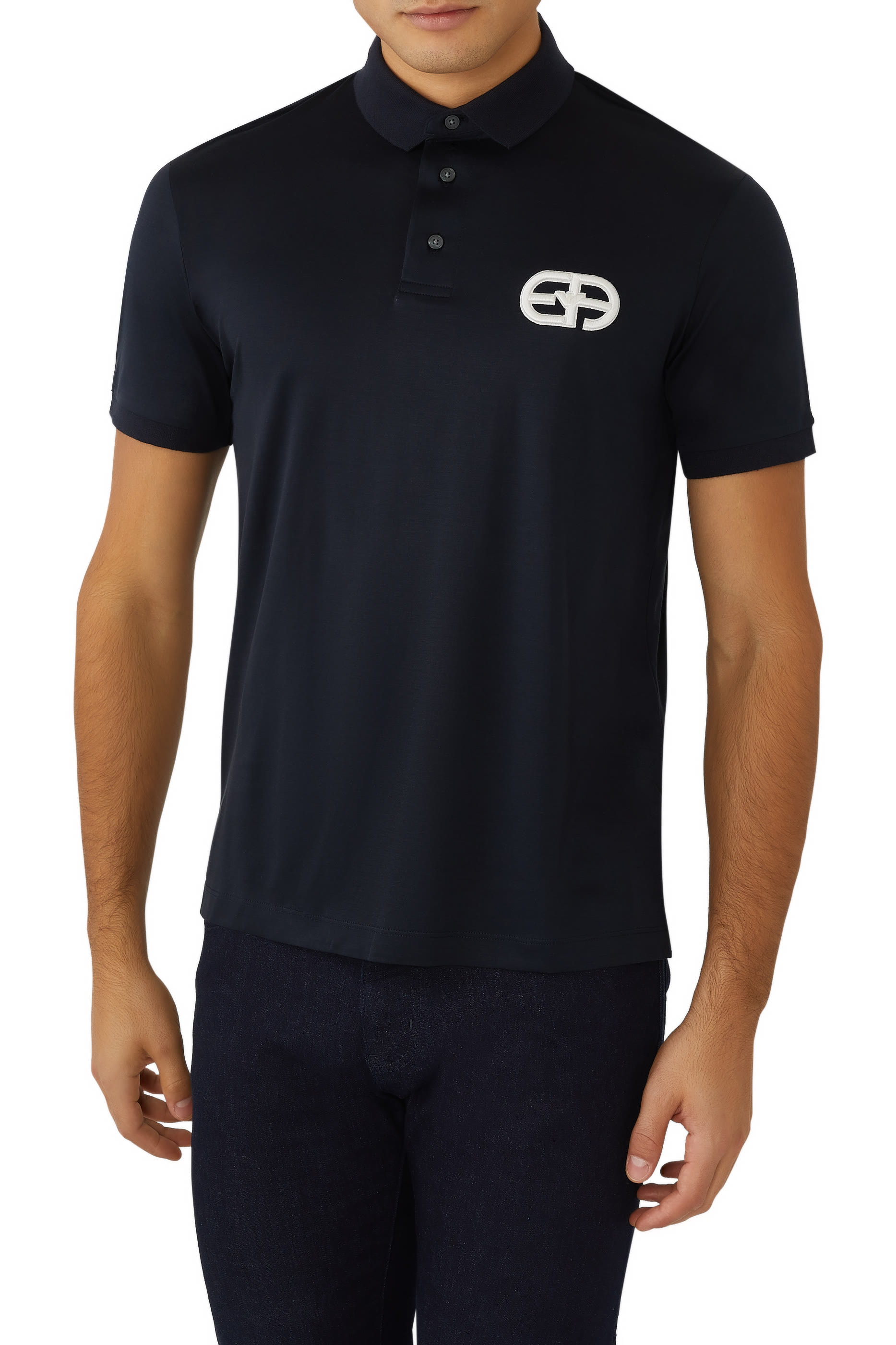 Embossed EA Logo Embroidery Lyocell-Blend Jersey Polo Shirt