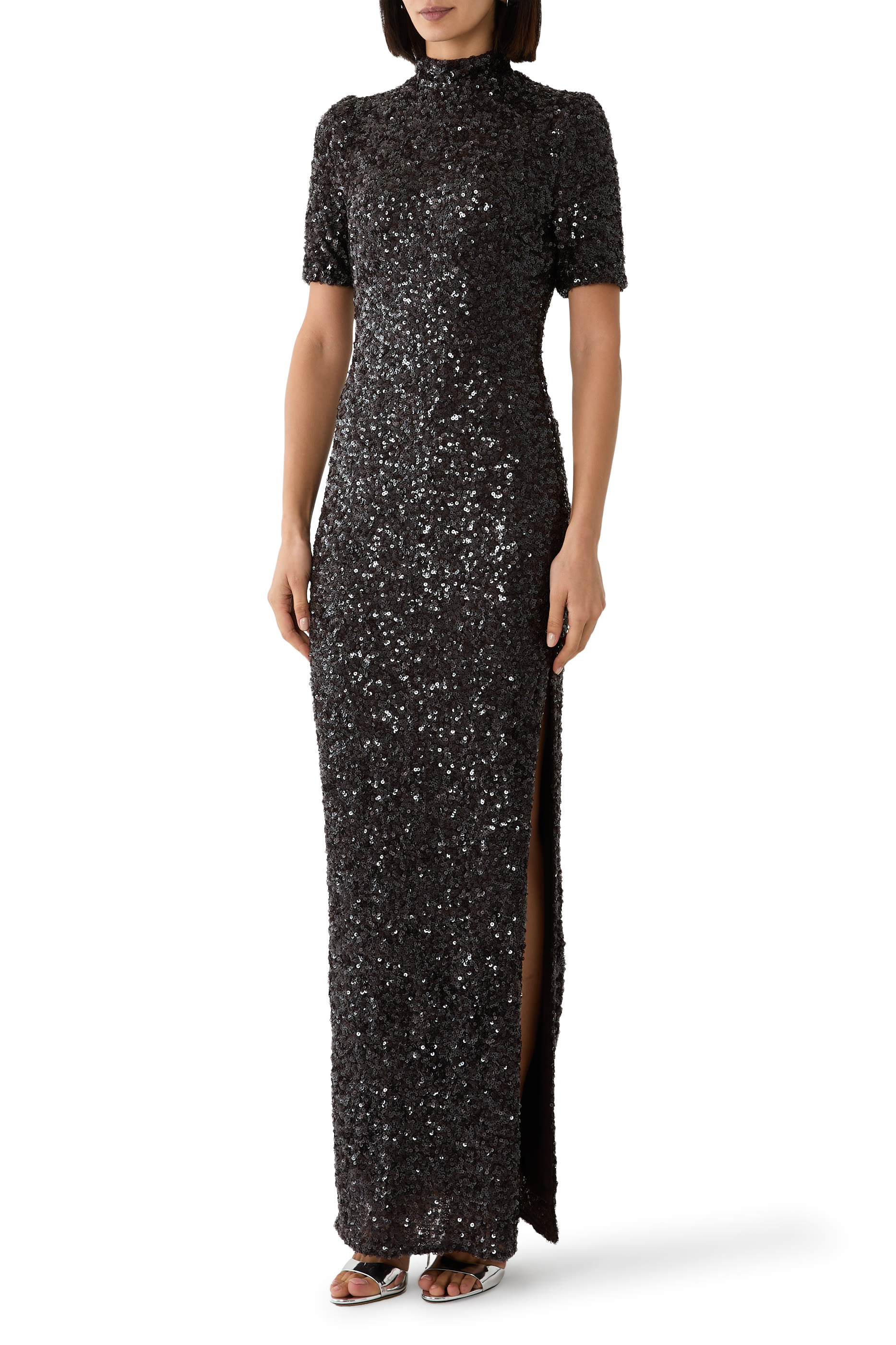 Sequin-Embellished Side-Slit Dress